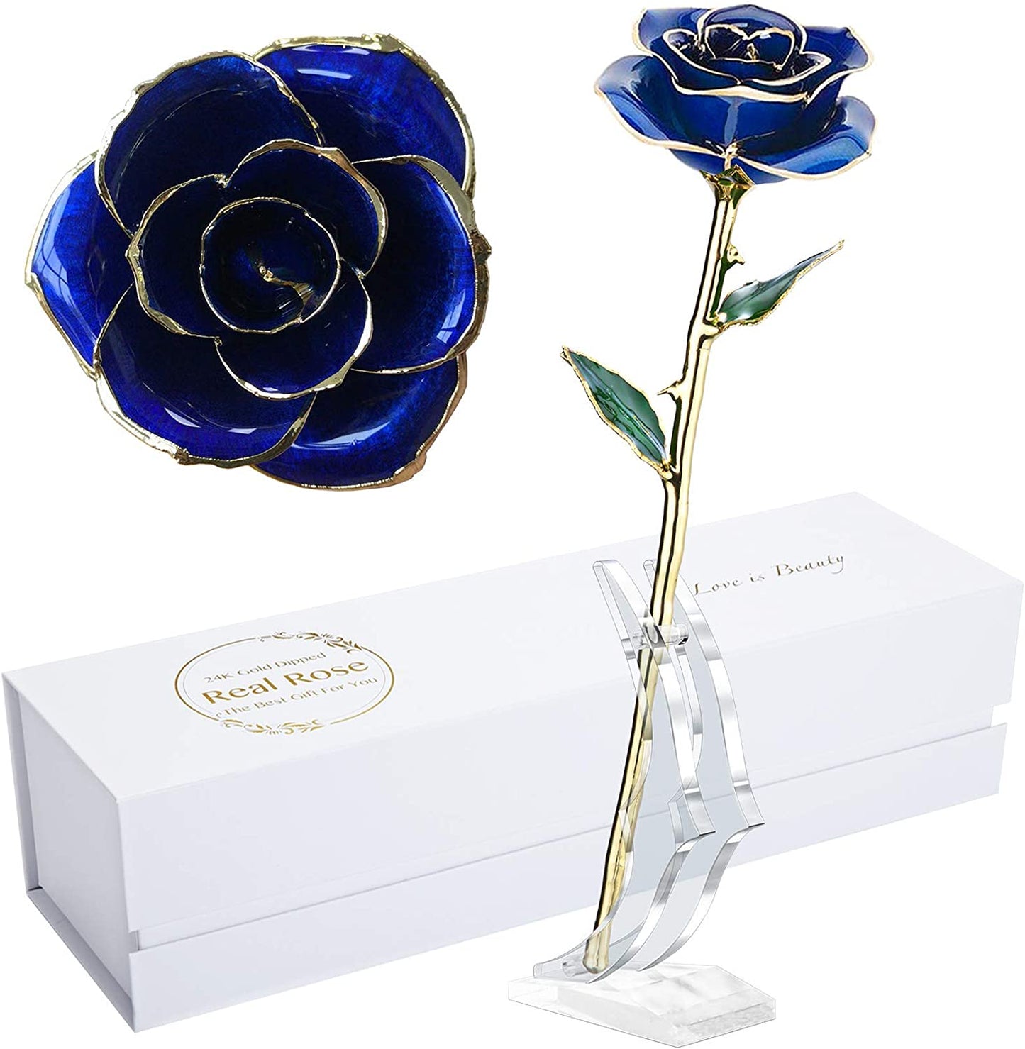 Romantic Rose Gift for Her,Eternity Gold Rose Flower 24K Gold Dipped Rose and Romantic Gift for Her Rose,Skyblue with Stand