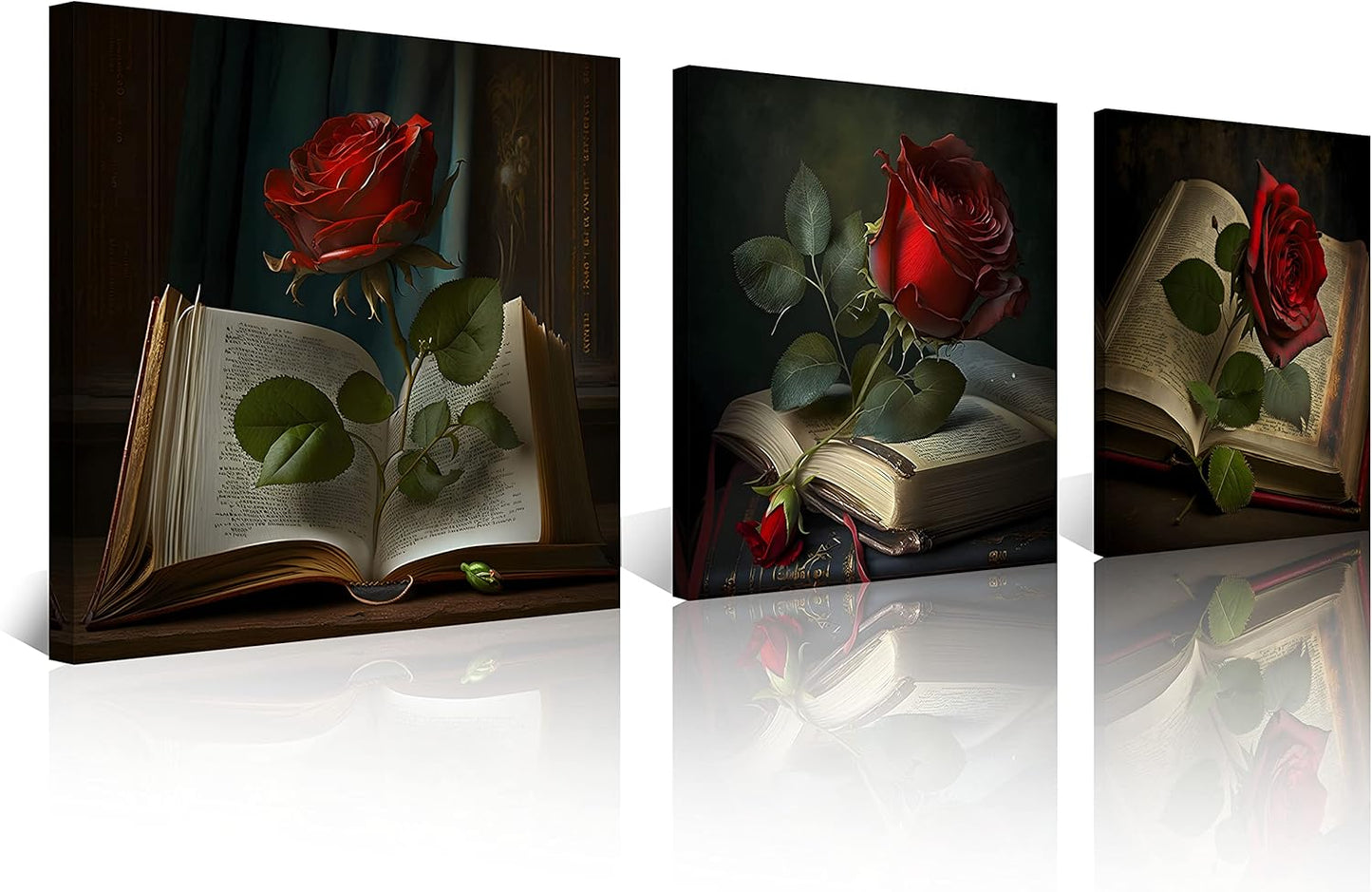 NAN Wind Canvas Print 3 Pcs Black and White Red Rose Canvas Art Painting Abstract Wall Art Decorations Flower Picture on Canvas for Home Decor Stretched and Framed (16X16Inchx3Pcs, A-Rose)