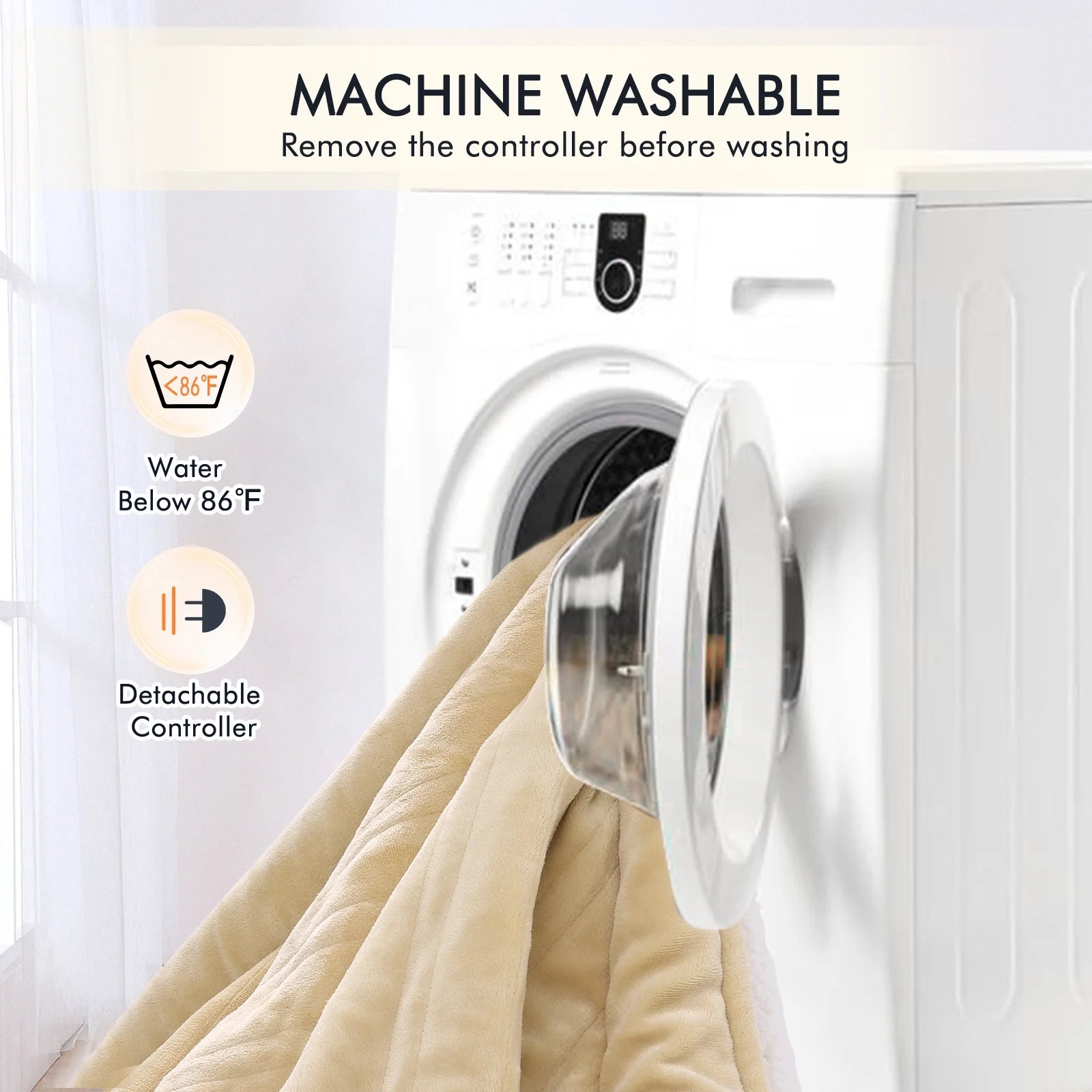 Heated Blanket Queen Size 84''X90'', Fast Heating with Dual Controllers Electric Blanket, 10 Heating Levels, 10H Timer, Preheat Function - Beige