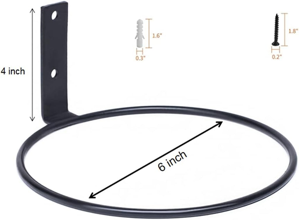 6 Inch Flower Plant Holder Ring Wall Mounted Metal Plant Pot Hanger, Set of 6 Pot Ring Plant Wall Hanger, Planter Bracket, Iron Black