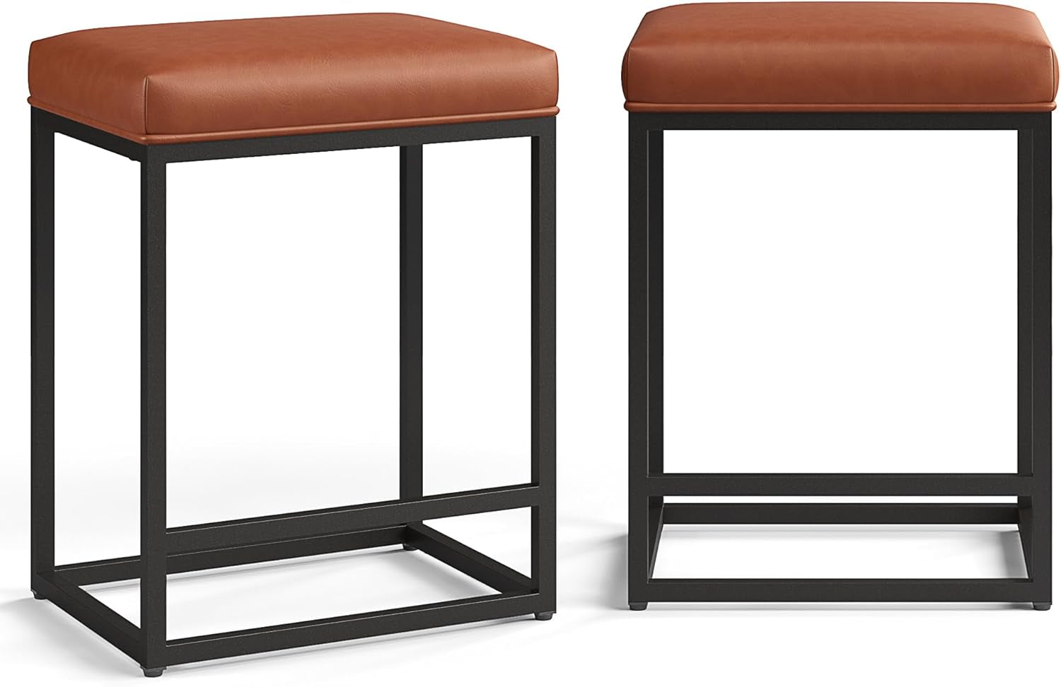 MAISON ARTS Counter Height 24" Bar Stools Set of 2 for Kitchen Counter Backless Modern Barstools Industrial Upholstered Faux Leather Stools Farmhouse Island Chairs, (24 Inch, Brown)