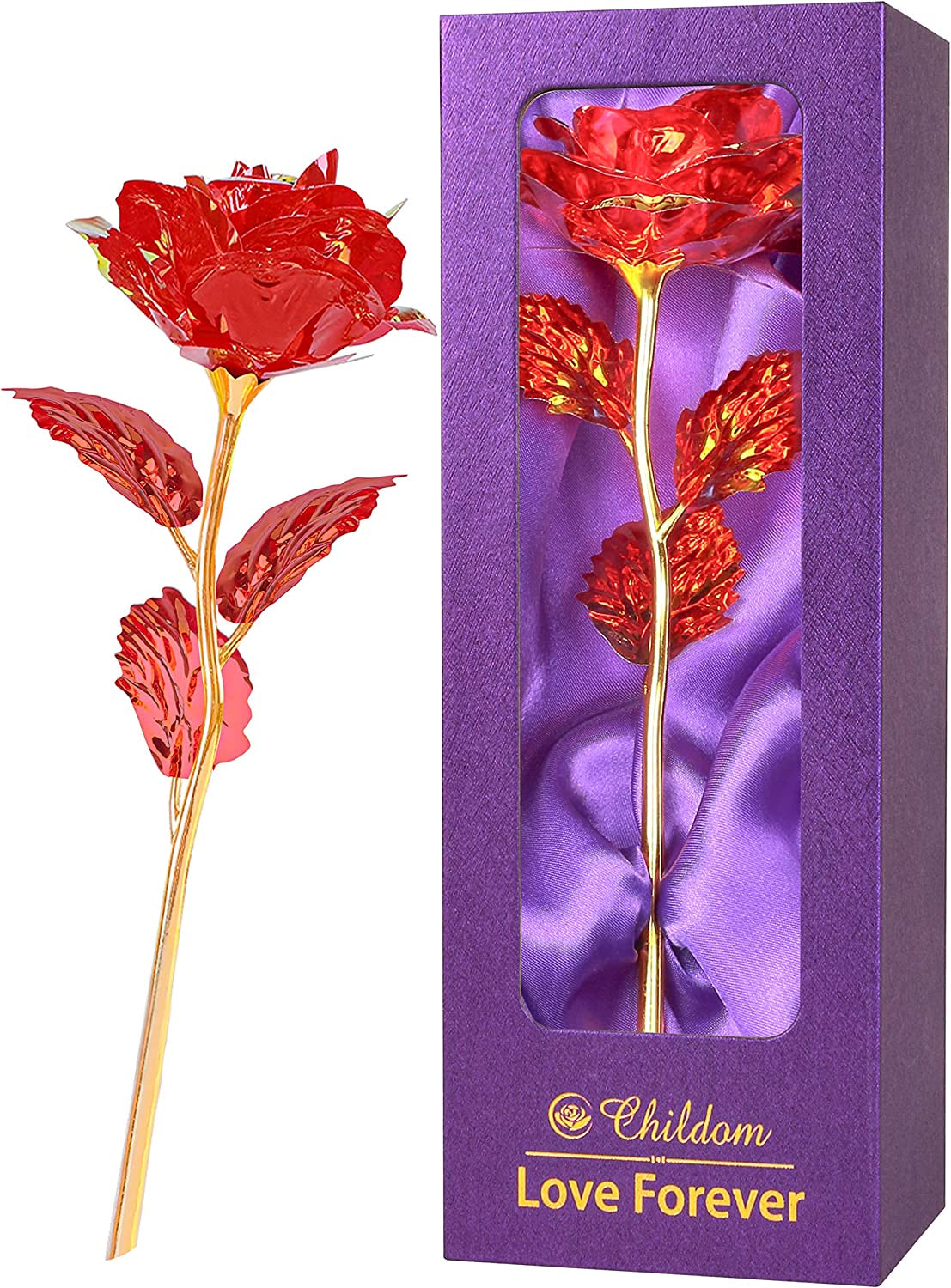 Childom Birthday Gifts for Women,Christmas Rose Gifts for Her Mom,Red Rose with Love Stand for Wife,Sweet Artificial Flower for Grandma,Women,Christmas,Birthday,Anniversary,Valentines,Mothers Day
