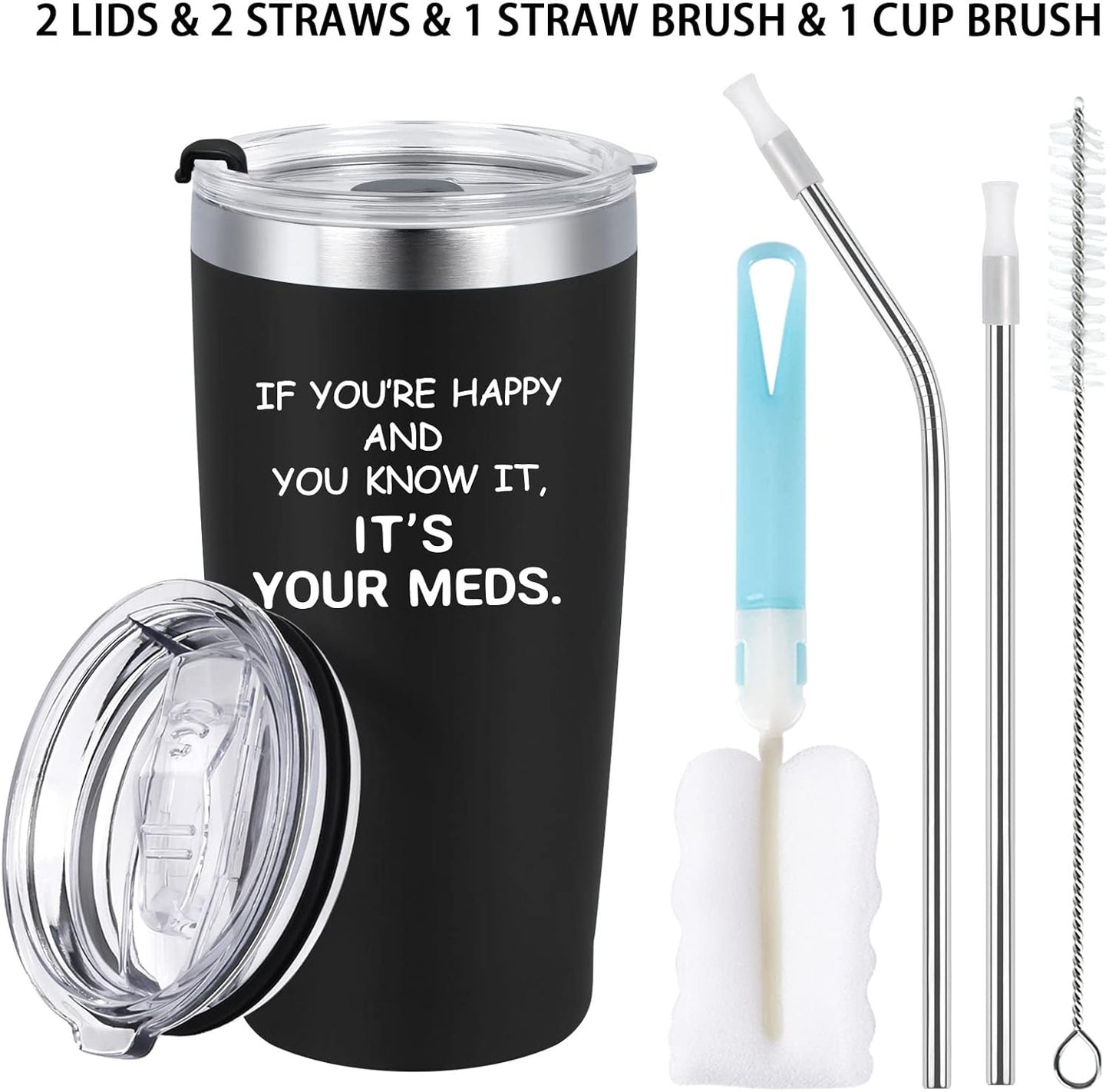 Funny Insulated Stainless Steel Tumbler - It'S Your Meds Coffee Tumbler with Lid, Novelty Birthday Christmas Nursing Graduation Gift for Nurse Doctor Wife Husband Mom Dad Coworker Friends (Black)