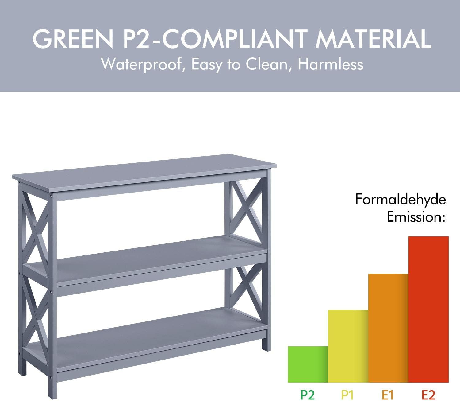 Yaheetech Console Table with 3 Storage Shelves, Entryway Table Sofa Side Table Narrow Long Bookshelf for Hallway Living Room, Accent Furniture, Gray