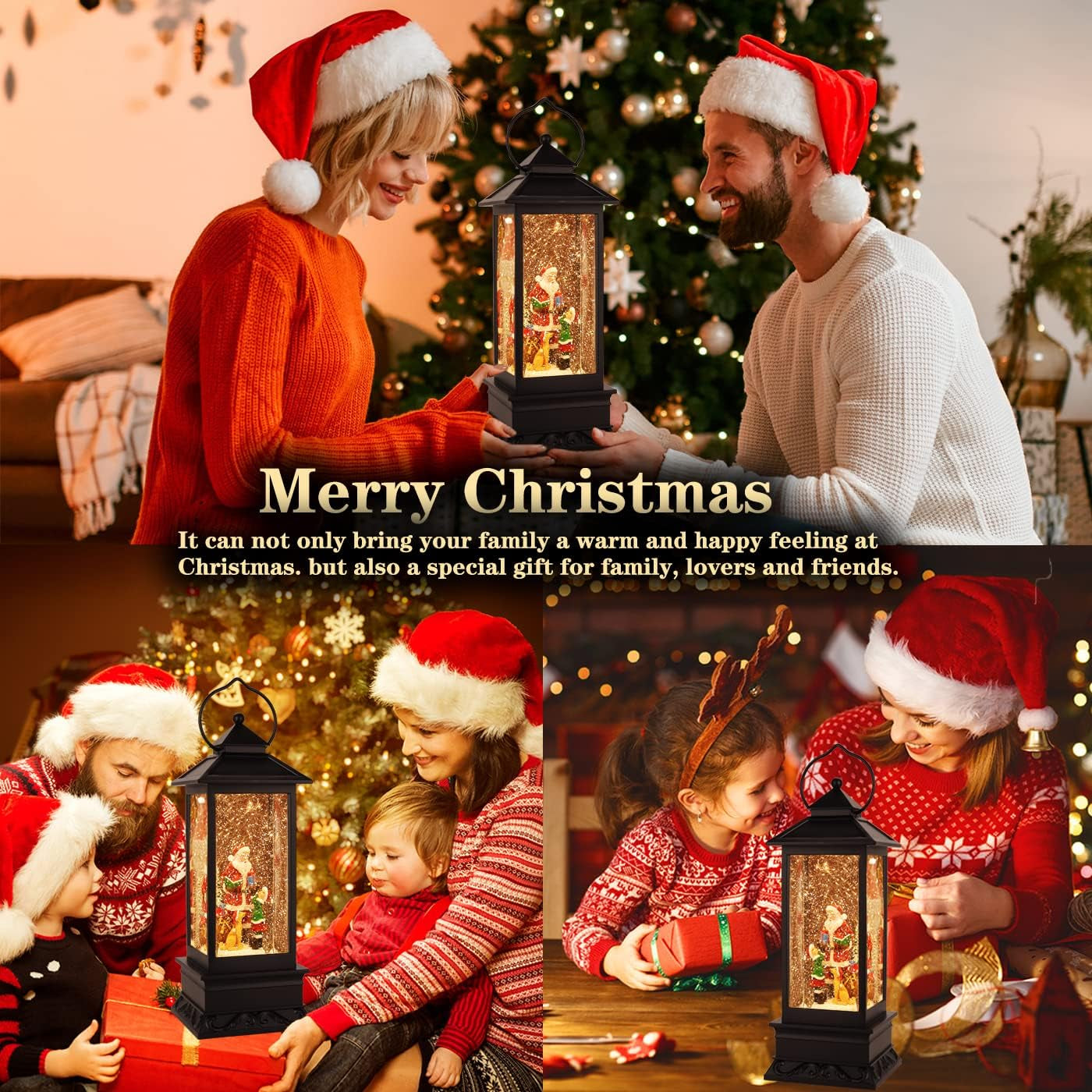 Snow Globe Christmas Decorations Musical Snow Globe Lantern, Christmas Table Lantern Caroler Lighted Water Lanterns USB & Battery Operated, Christma Decor Indoor and Xmas Gifts