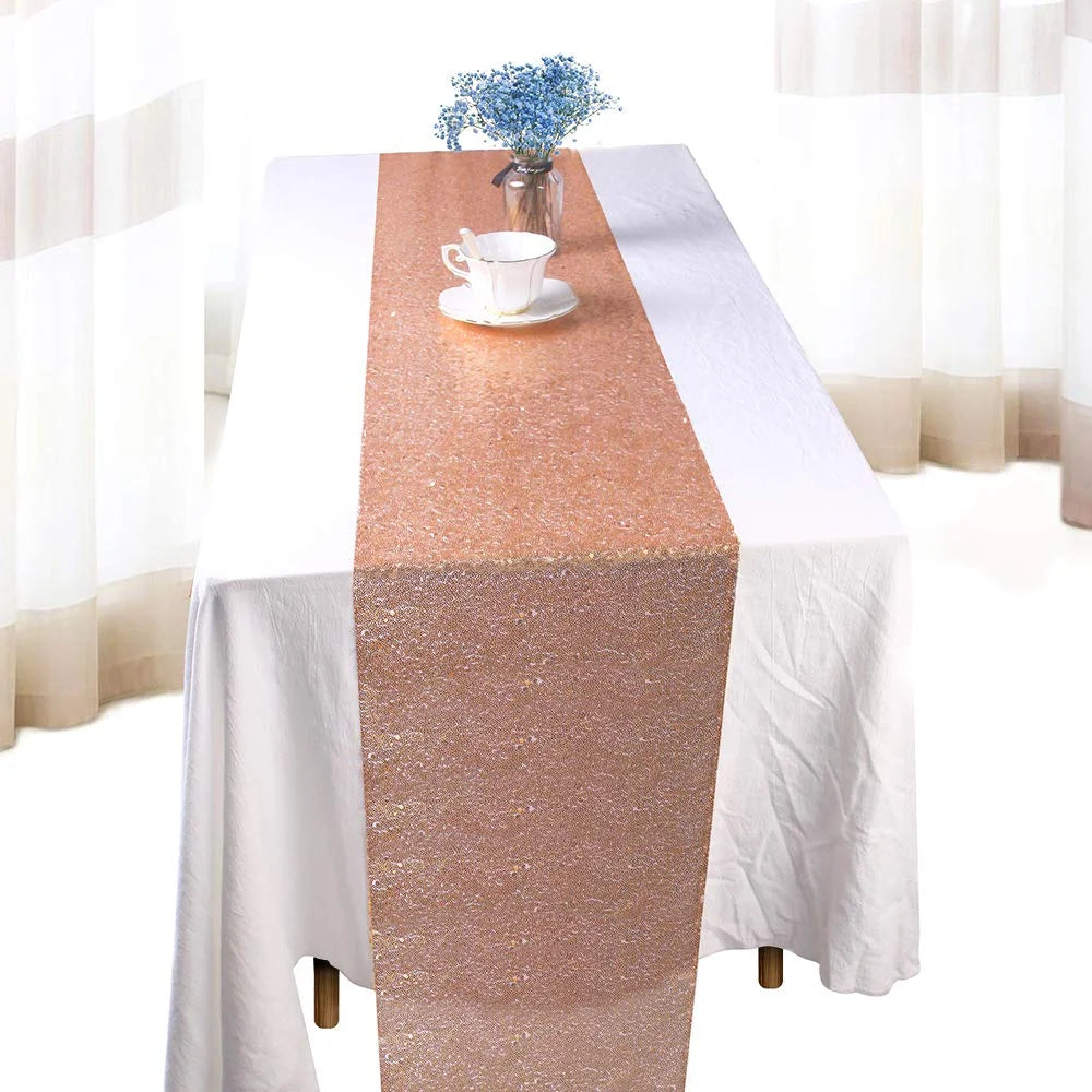 Rose Gold Sequin Table Runners 12 X 72 Inch Pack of 5 Glitter Sparkly Metallic Table Runners for Parties