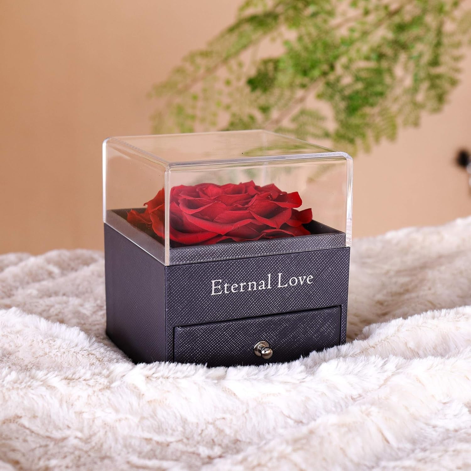 Real Preserved Red Rose - Eternal Rose Gift Box with Rose Necklace, Handmade Fresh Rose Gift for Her on Birthday,Christmas,Mother'S Day,Valentine'S Day (Red)