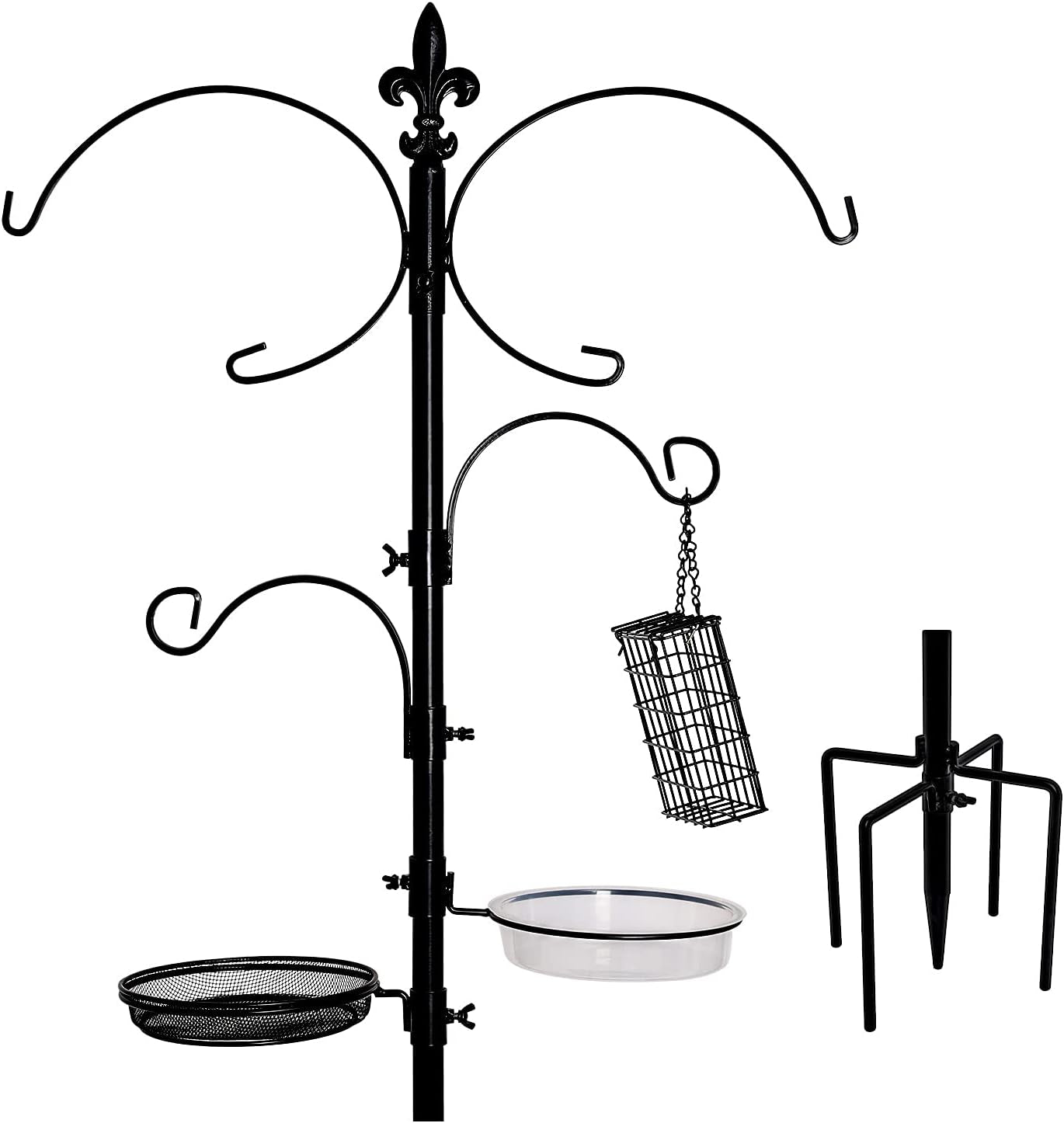 Gtongoko Deluxe Bird Feeding Station Kit 90.5 Inch, Bird Feeder Pole, Wild Bird Feeder Hanging Kit for Bird Watching, Bird Bath, Bird Feeder, Planter Hanger, 5 Prong Base, Black