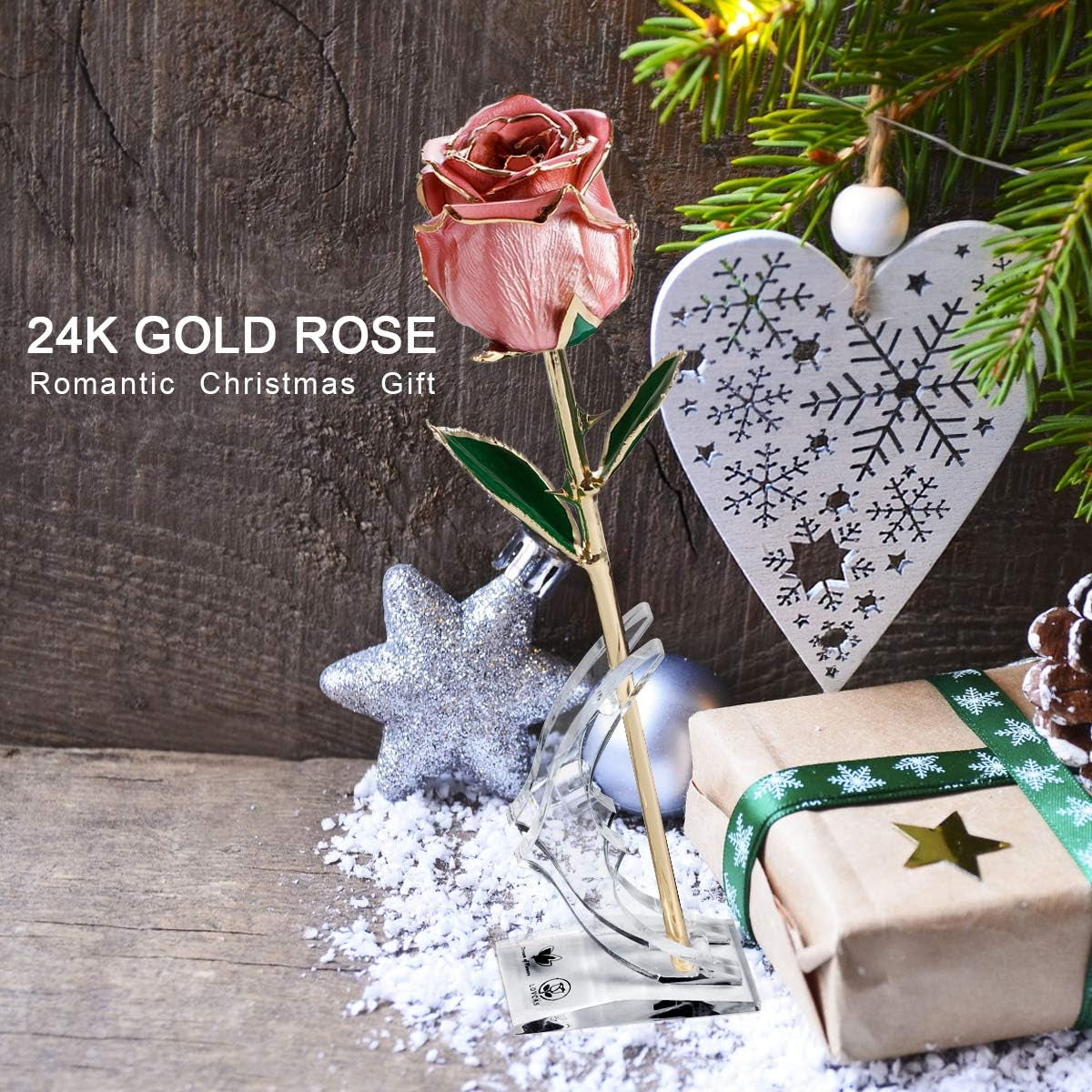 LOVCAS Birthday Gifts 24K Gold Rose, Gold Plated Rose Dipped Rose Everlasting Long Stem Real Rose, Rose Flower Gifts for Valentine'S Day/Christmas/Graduation/Best for Her,Mom,Wife,Women