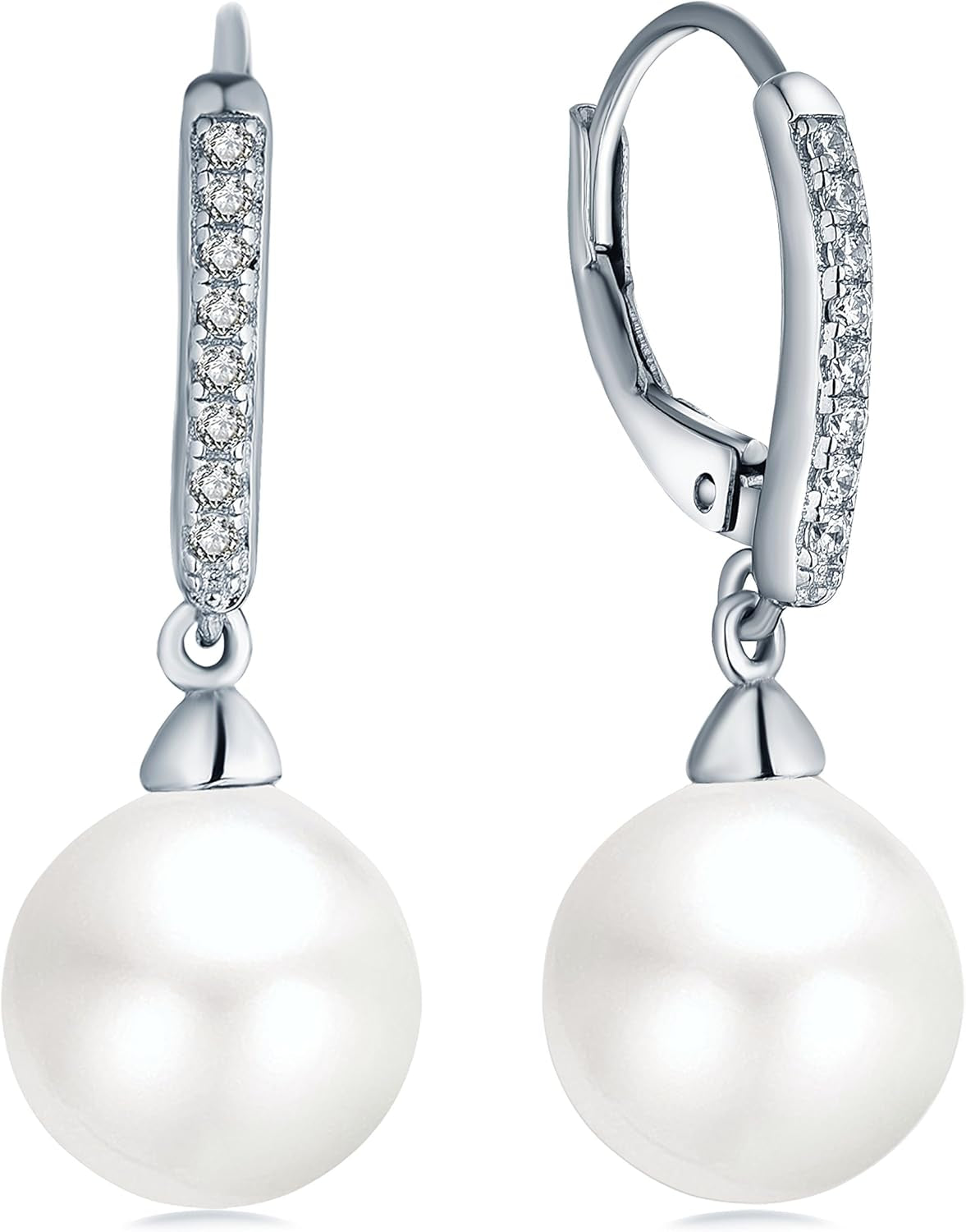 JO WISDOM 925 Sterling Silver Freshwater Pearl Hoop Earrings with Dangle Real Pearl,Simulated Pearls