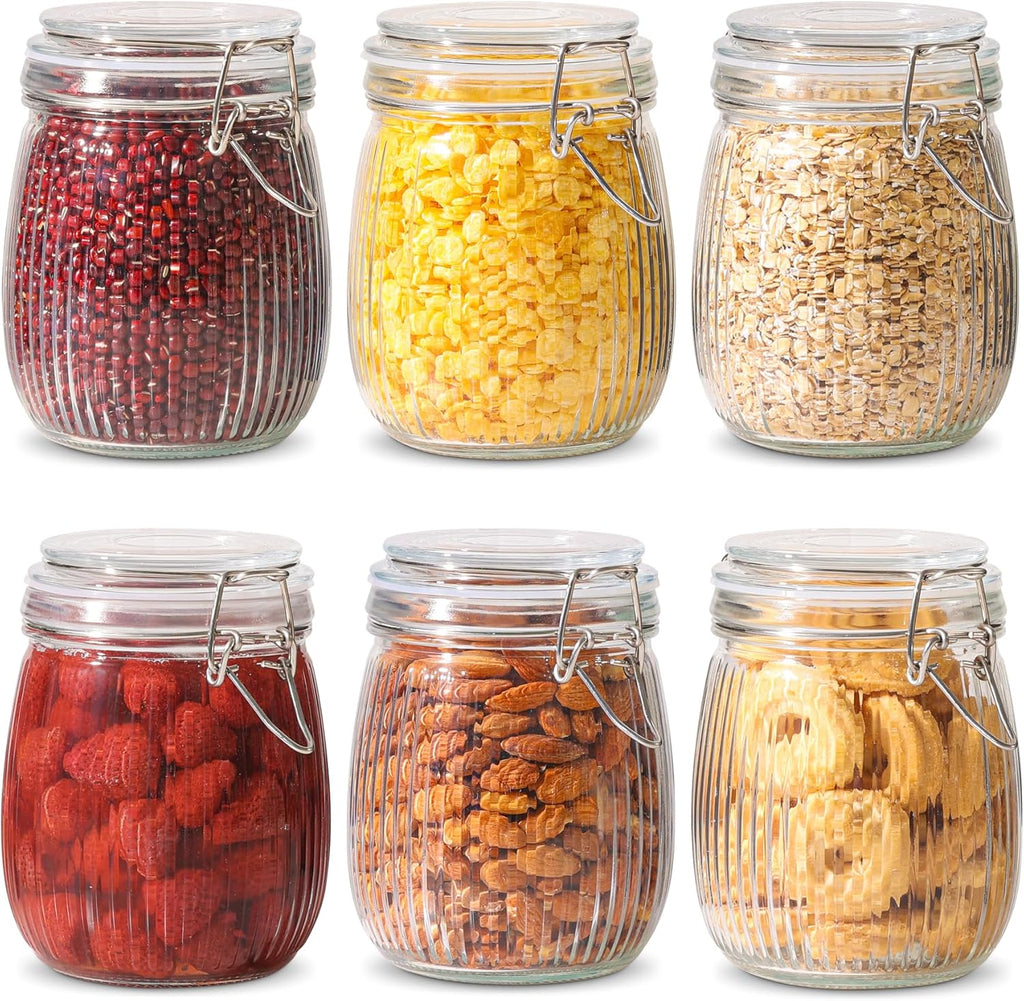 Comsaf Airtight Glass Jars with Lids 17Oz Small Food Storage Container Set of 6 - Airtight Canister with Clear Preserving Seal Wire Clip Fastening for Kitchen Canning Pickling Mason Jars