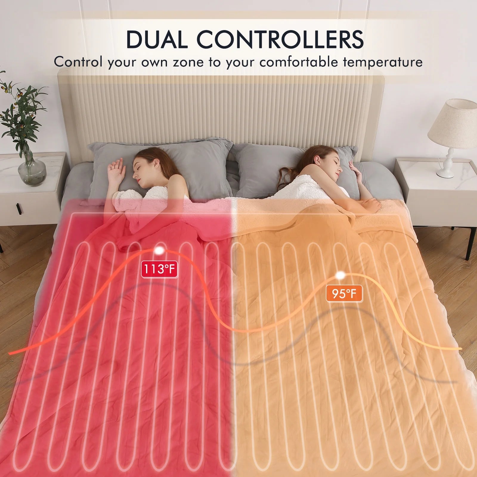Heated Blanket Queen Size 84''X90'', Fast Heating with Dual Controllers Electric Blanket, 10 Heating Levels, 10H Timer, Preheat Function - Beige