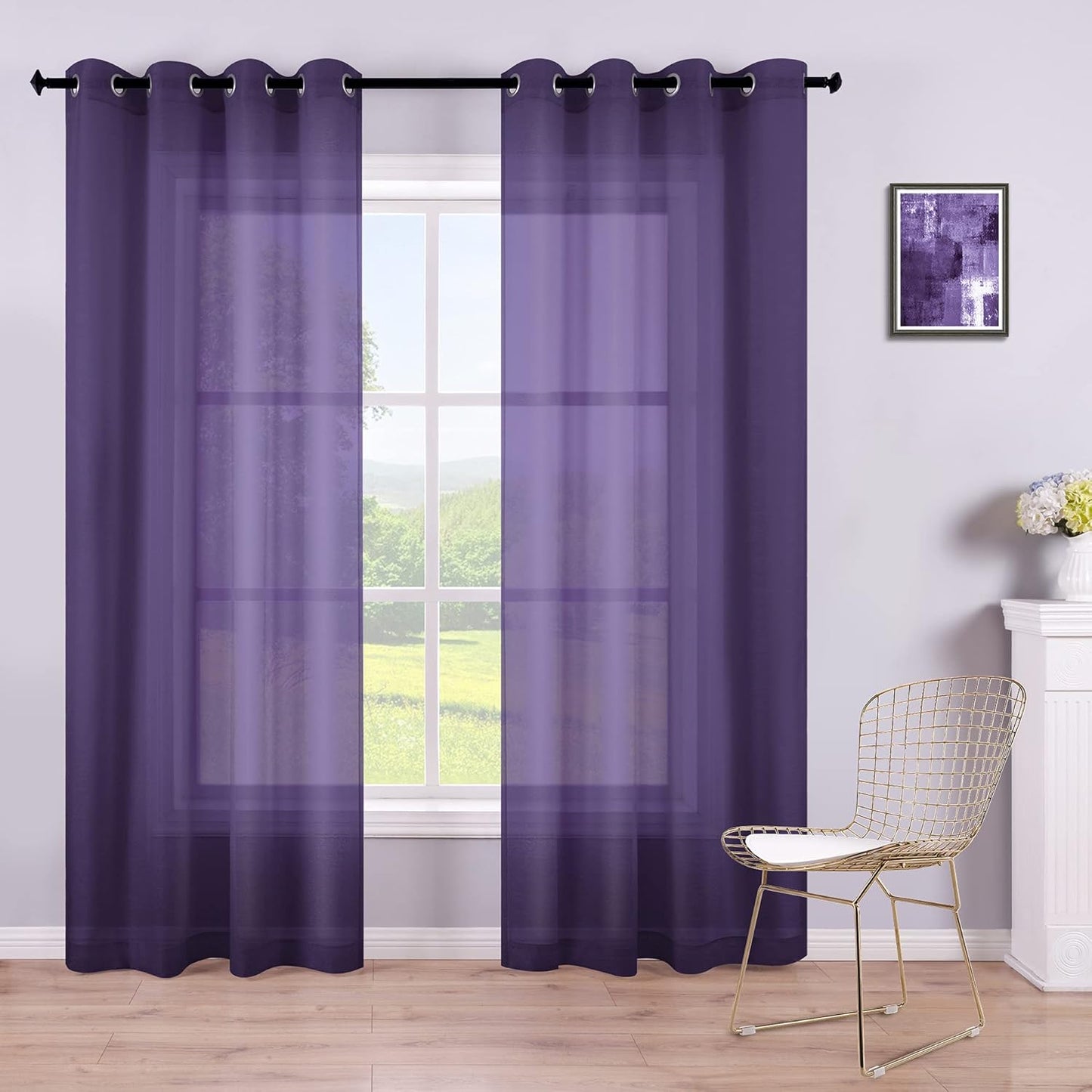 KOUFALL Silver Sheer Curtains, Luxury Curtain for Living Room Bedroom, Light Grey Grommet Backdrop Curtains for Party, 52 X 84 Inch Length, 2 Panels Set, Gray