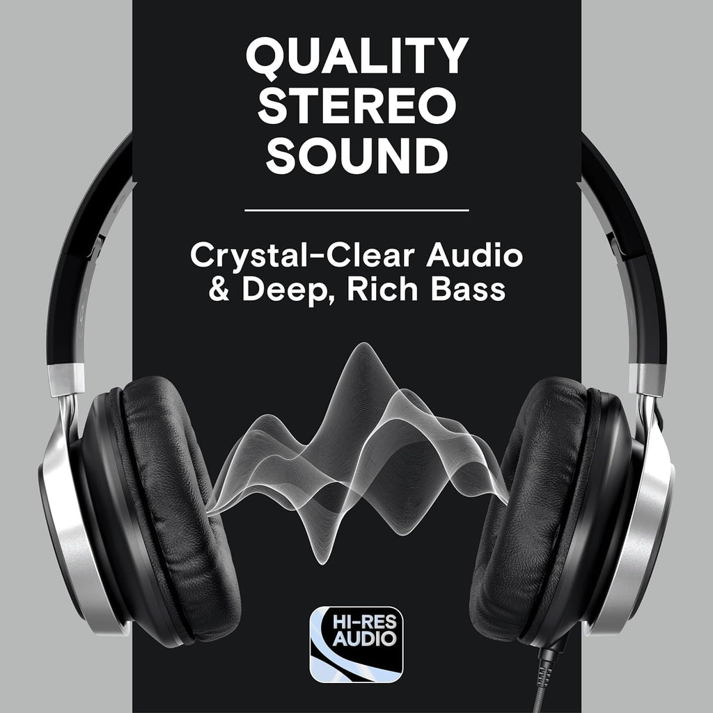 ARTIX CL750 Wired Headphones with Mic & Volume Control — Noise Isolating On-Ear Headphones for Computer and Laptop Wired, Plug in Corded Headphone over Ear with Wire (Foldable, Aux Jack 3.5Mm)