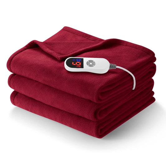Electric Heated Blanket Polar Fleece Full Size 72''X 84'' with 6 Heating Levels 10H Timer - Red
