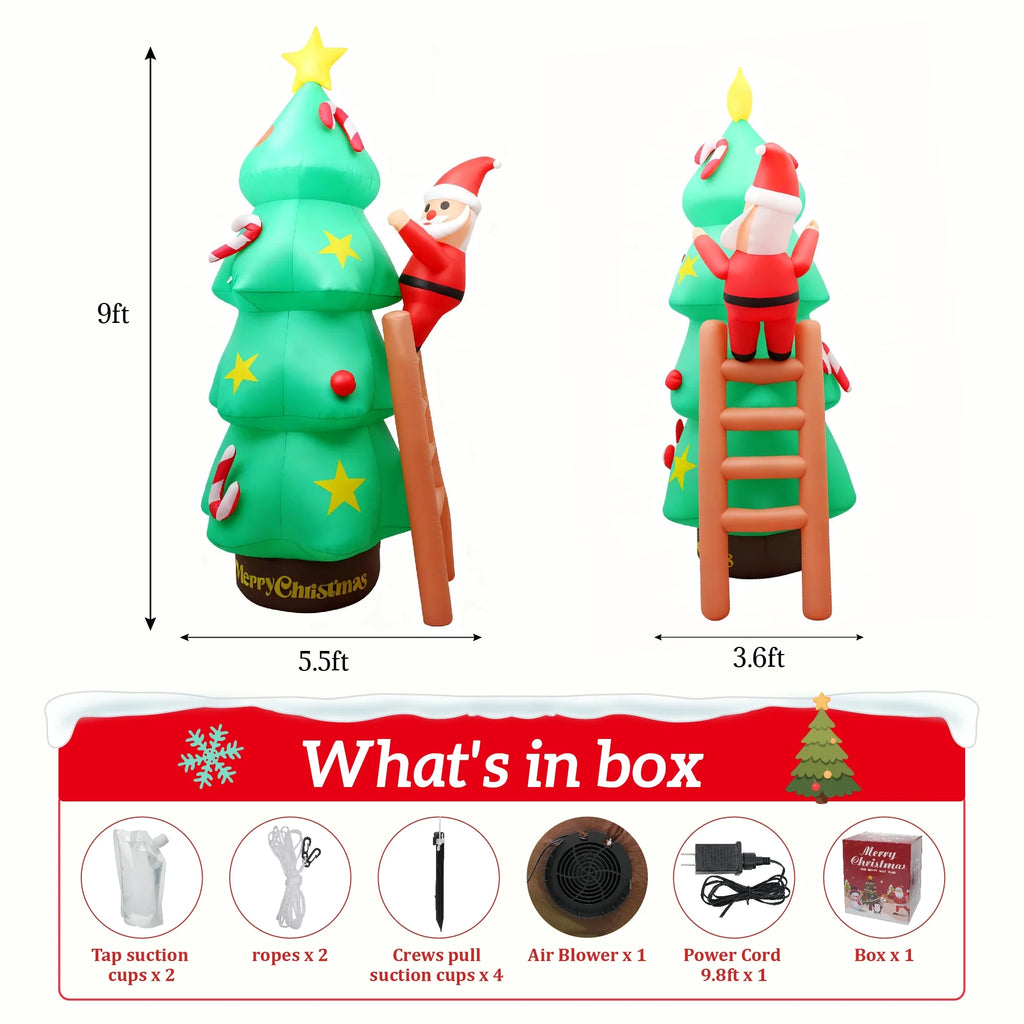 9Ft Christmas Inflatables Outdoor Decoration Christmas Tree and Santa Claus Blow Ups with Built in LED Lights Xmas Garden Yard Lawn Decoration