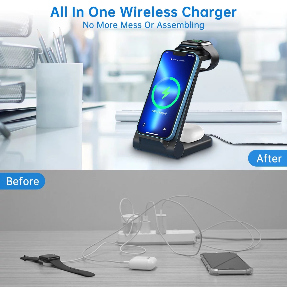 Wireless Charger for Iphone-23W 3 in 1 Fast Charging Station Compatible for Iphone 17/16E/15/14/13/12/11 Pro Max, Airpods 4/3/2/Pro, Iwatch Series 2-11, Samsung Charger Stand