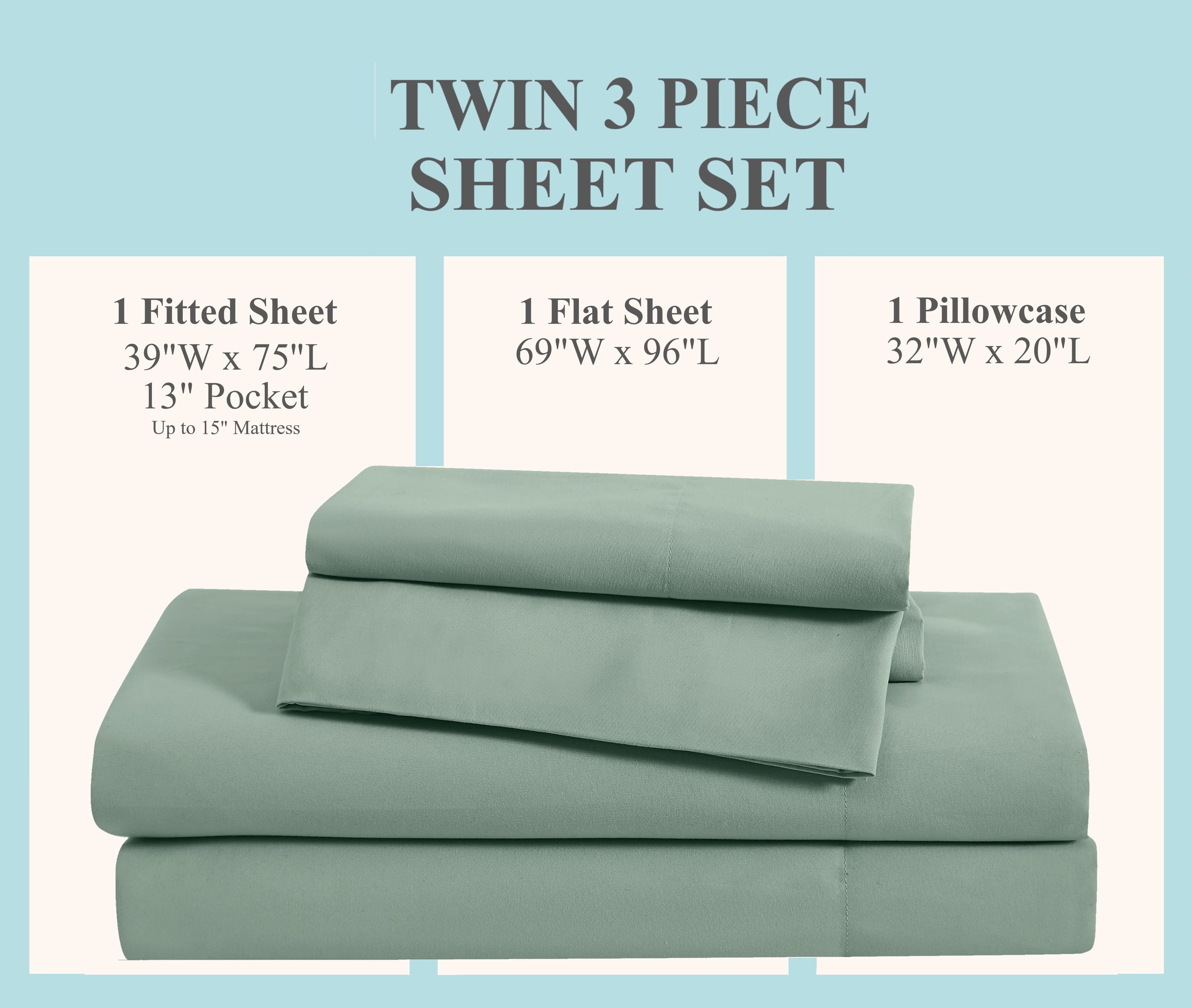 Everyday Solid Microfiber 100% Microfiber Polyester Deep Pocket White 3-Piece Twin, All Season, Adult Size, OEKO-TEX Certified