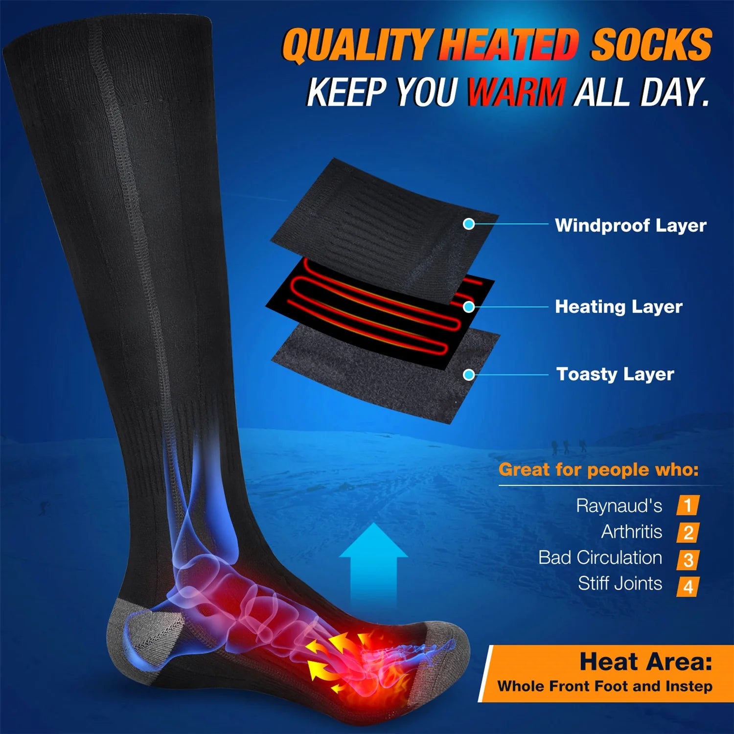 Rechargeable Electric Heated Socks for Men Women,4000Mah Battery Powered Unisex Warm Winter Heat Socks for Outdoor Riding Camping Hiking Motorcycle Skiing,Black ,M
