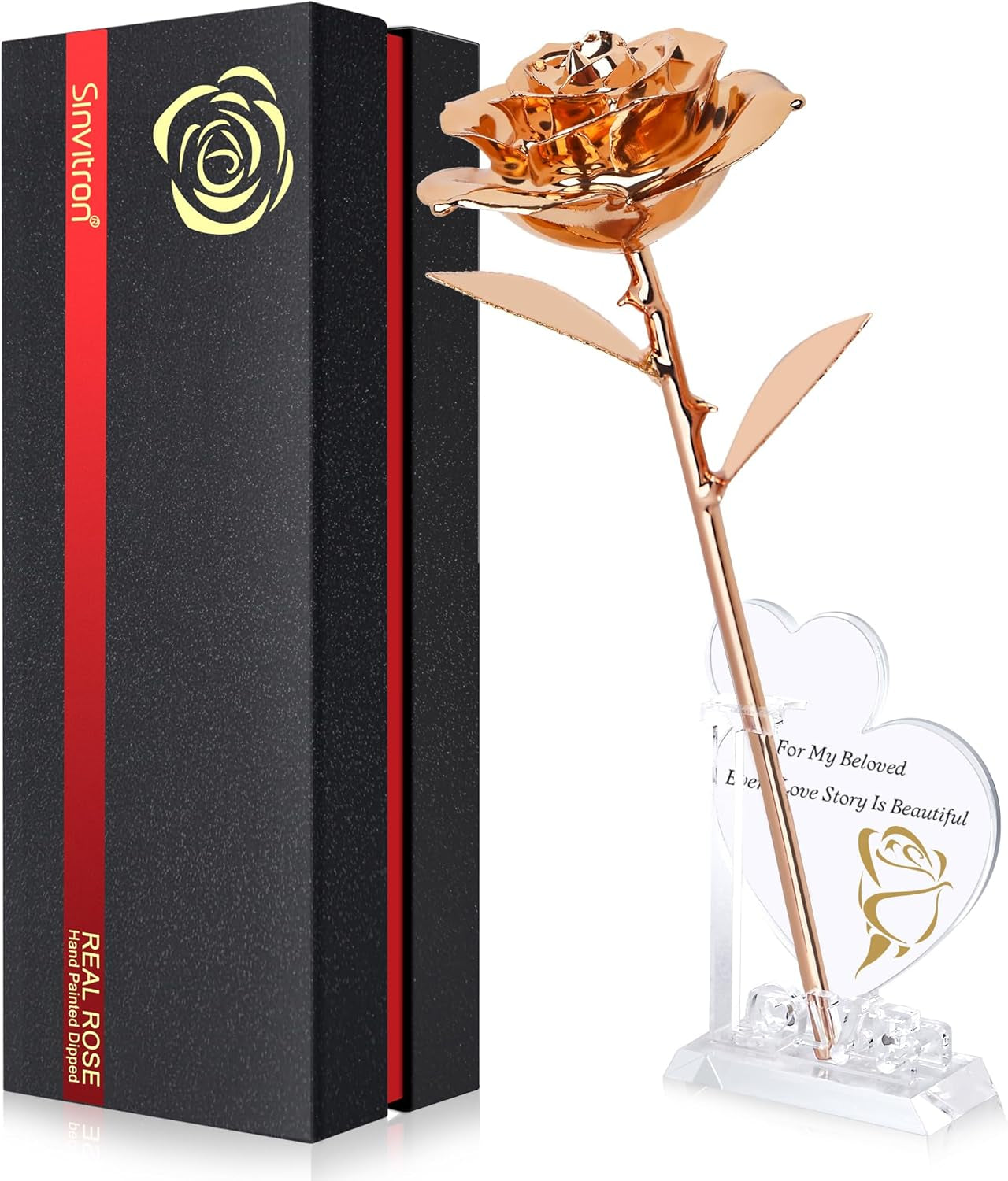 Sinvitron Gold Dipped Infinity Rose Forever Flower Decor, Resin Preserved Real Rose Birthday Gift for Women, Anniversary Present for Mom (Pink)