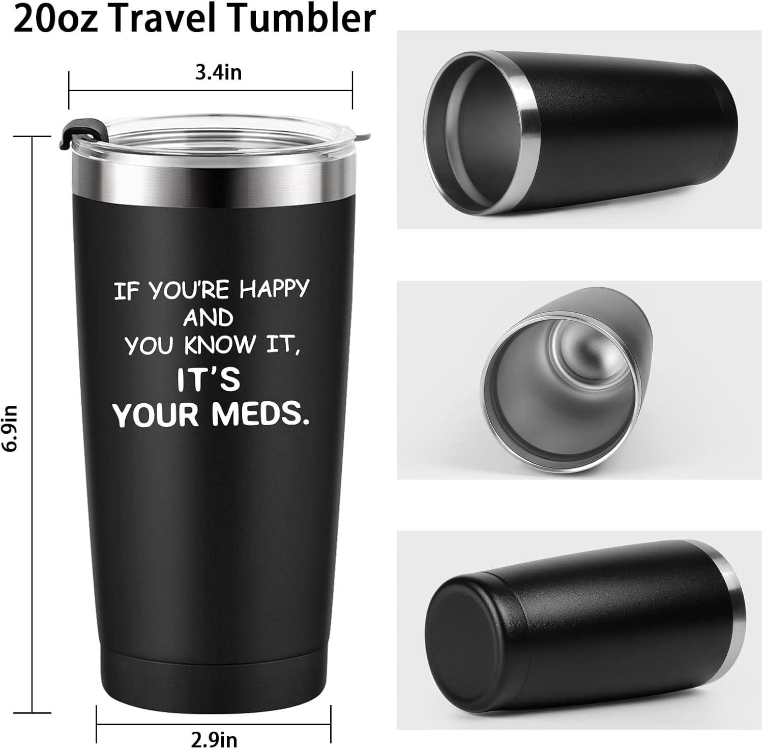 Funny Insulated Stainless Steel Tumbler - It'S Your Meds Coffee Tumbler with Lid, Novelty Birthday Christmas Nursing Graduation Gift for Nurse Doctor Wife Husband Mom Dad Coworker Friends (Black)