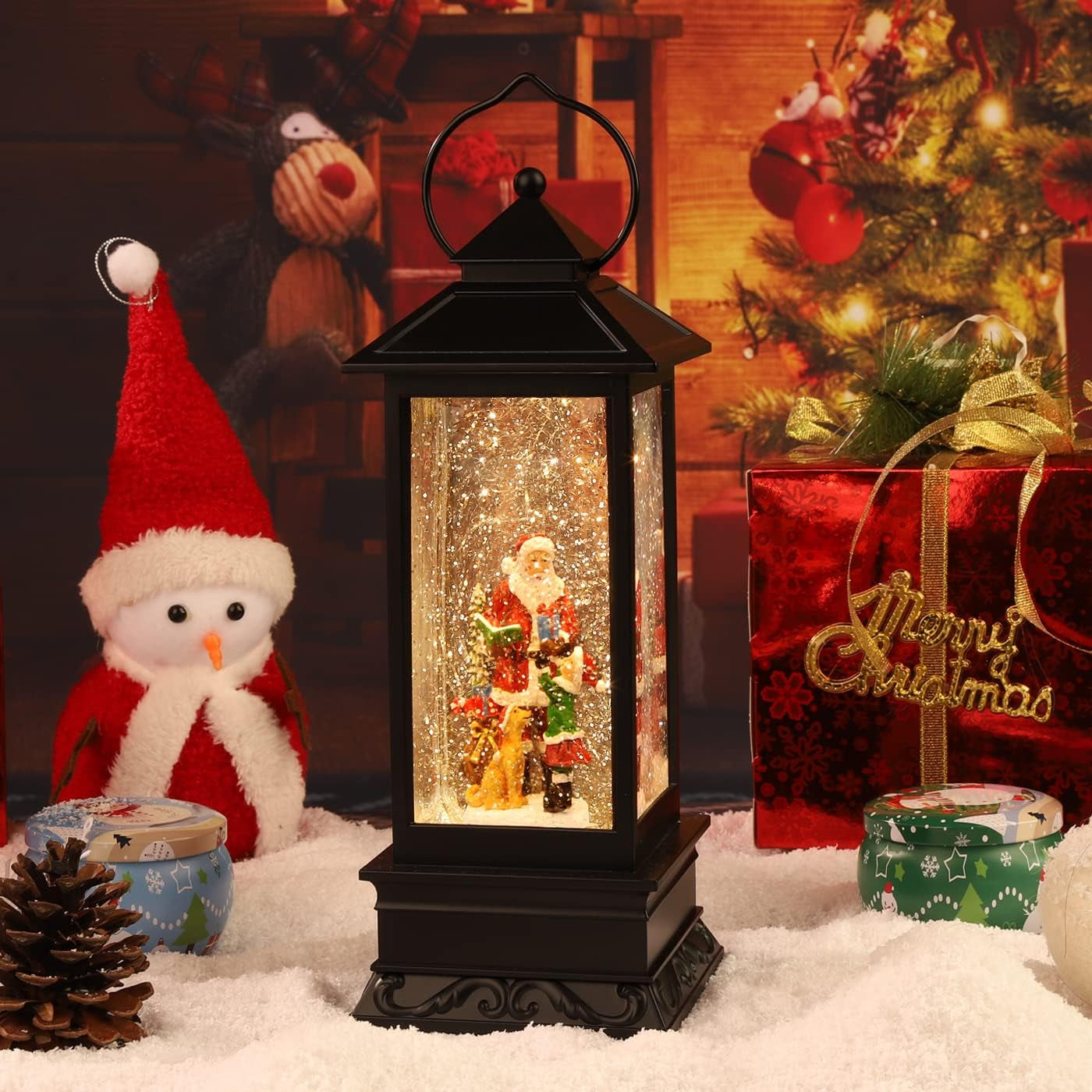 Snow Globe Christmas Decorations Musical Snow Globe Lantern, Christmas Table Lantern Caroler Lighted Water Lanterns USB & Battery Operated, Christma Decor Indoor and Xmas Gifts