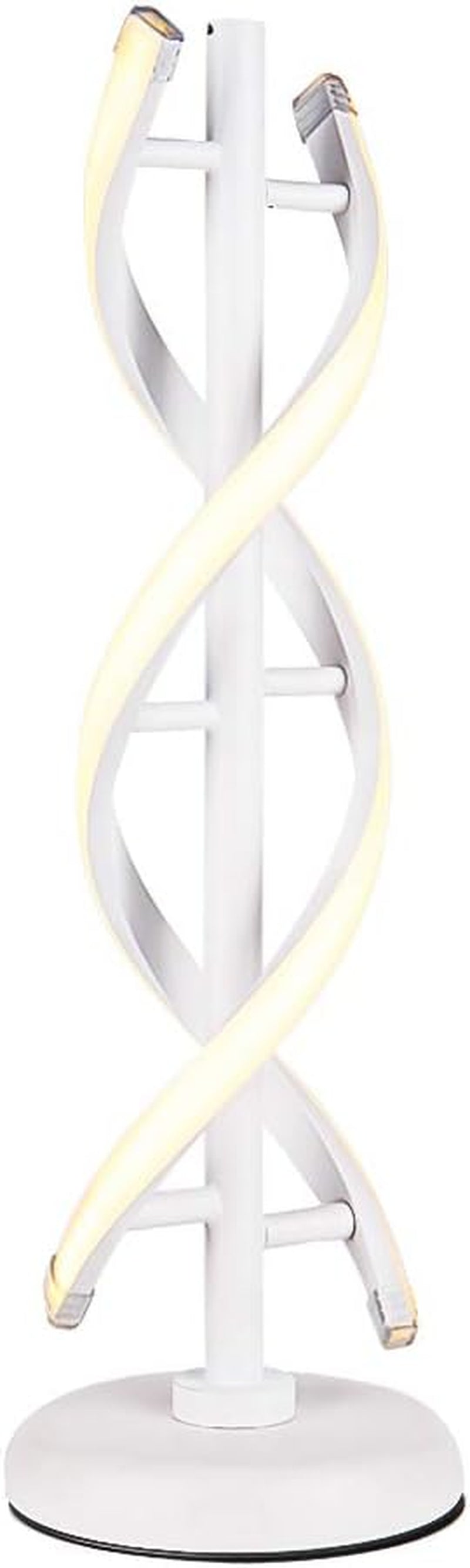ELINKUME Double Spiral LED Table Lamp, Creative Double Helix Lampbody Matchs Metal Base, 12W Warm White Eye-Caring Dimmable LED Bedside Lamp Decorative Lighting - White