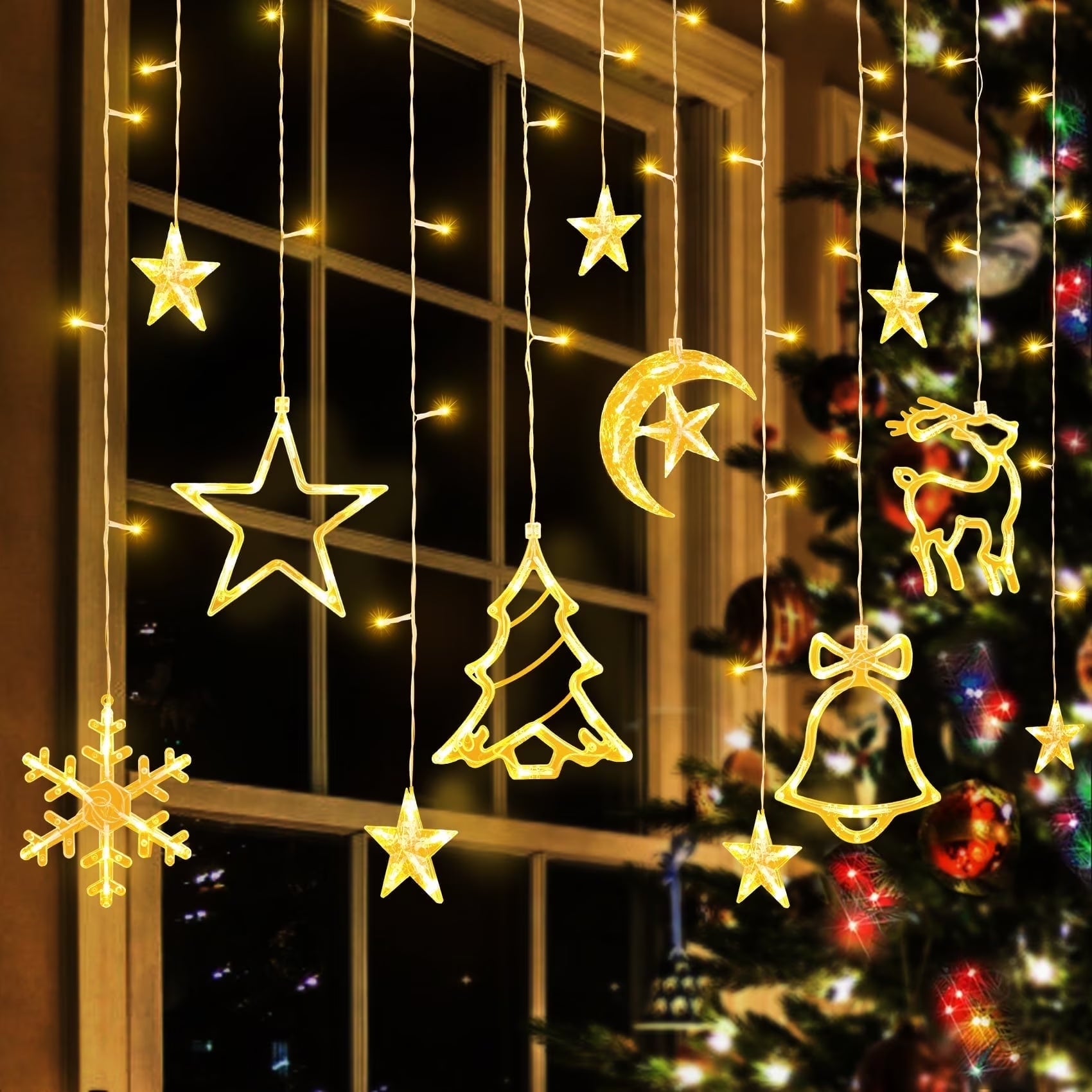Christmas Decorations, 11.5FT Christmas Hanging Curtain Lights for Indoor Outdoor Window Home Xmas Decor