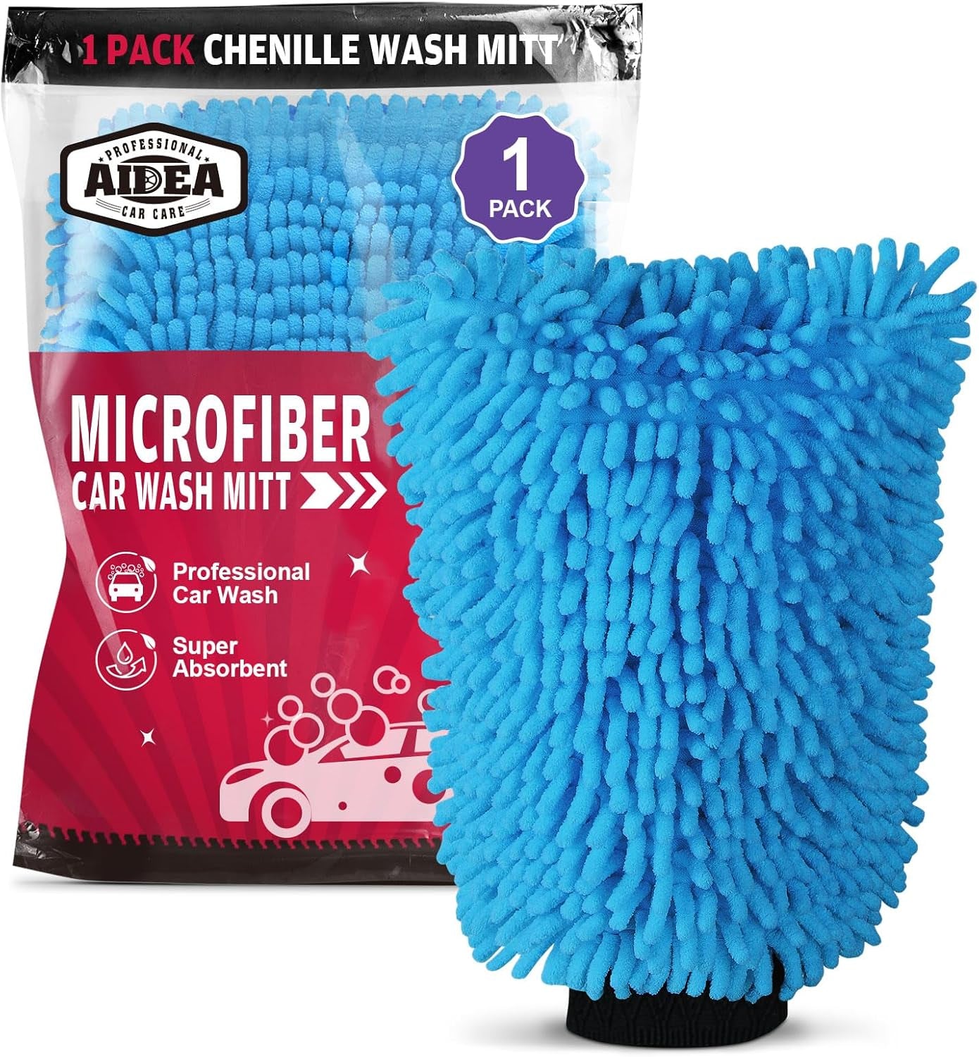 AIDEA Car Wash Mitt Microfiber, 2PK Scratch Free Lint-Free, Premium Chenille Microfiber Mitt Car Wash Brush, Green, Regular Size 7.12''X10.14''