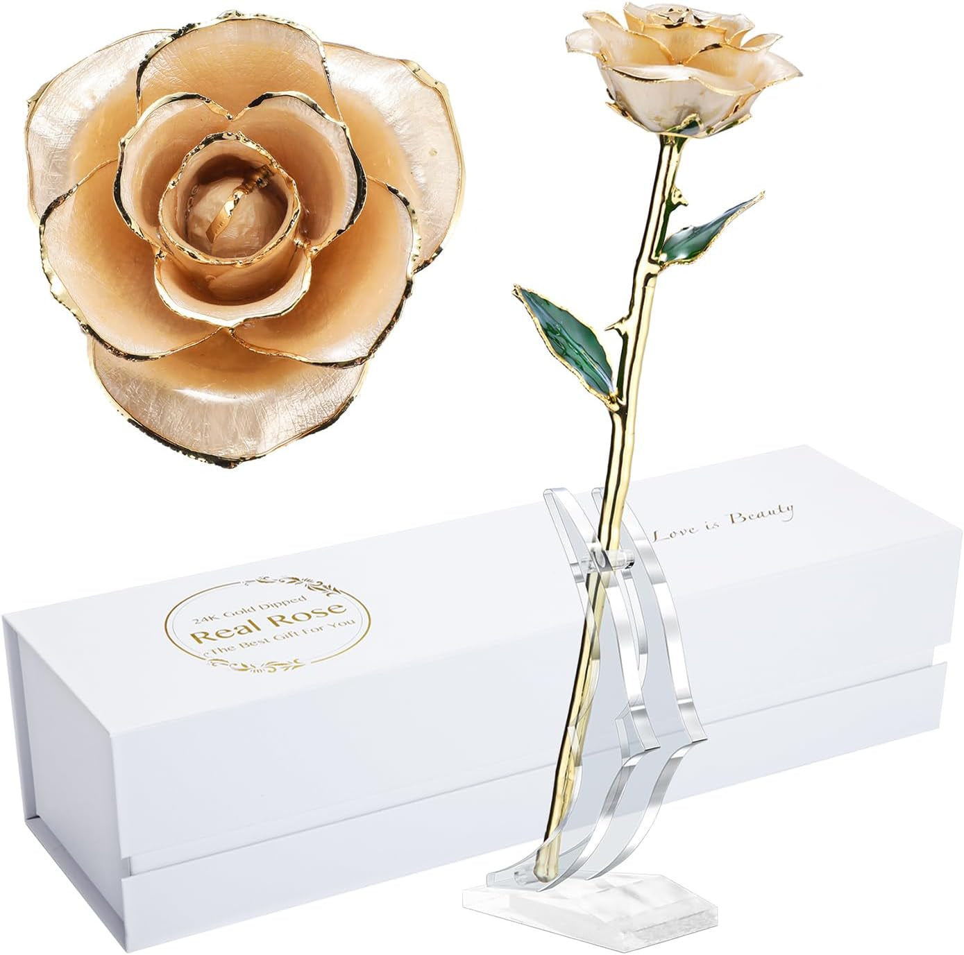 Romantic Rose Gift for Her,Eternity Gold Rose Flower 24K Gold Dipped Rose and Romantic Gift for Her Rose,Skyblue with Stand
