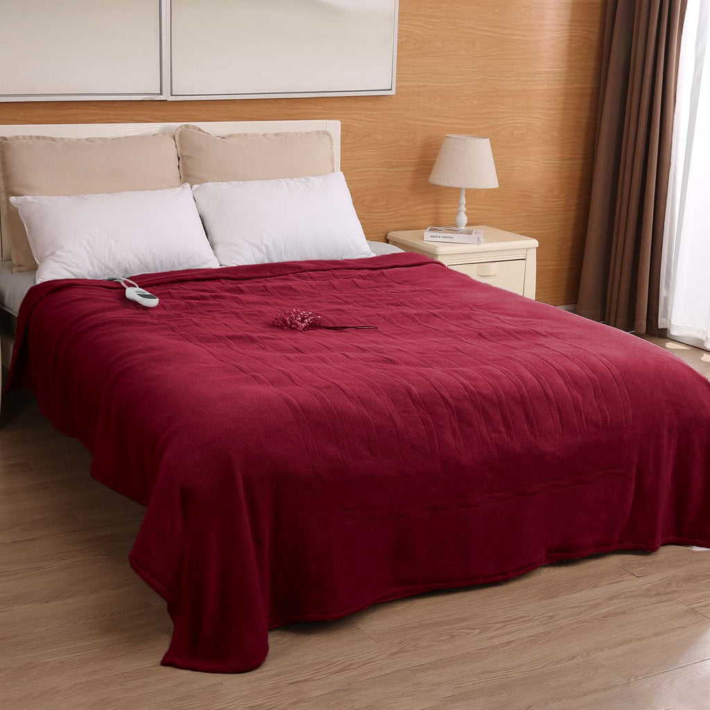 Electric Heated Blanket Polar Fleece Full Size 72''X 84'' with 6 Heating Levels 10H Timer - Red