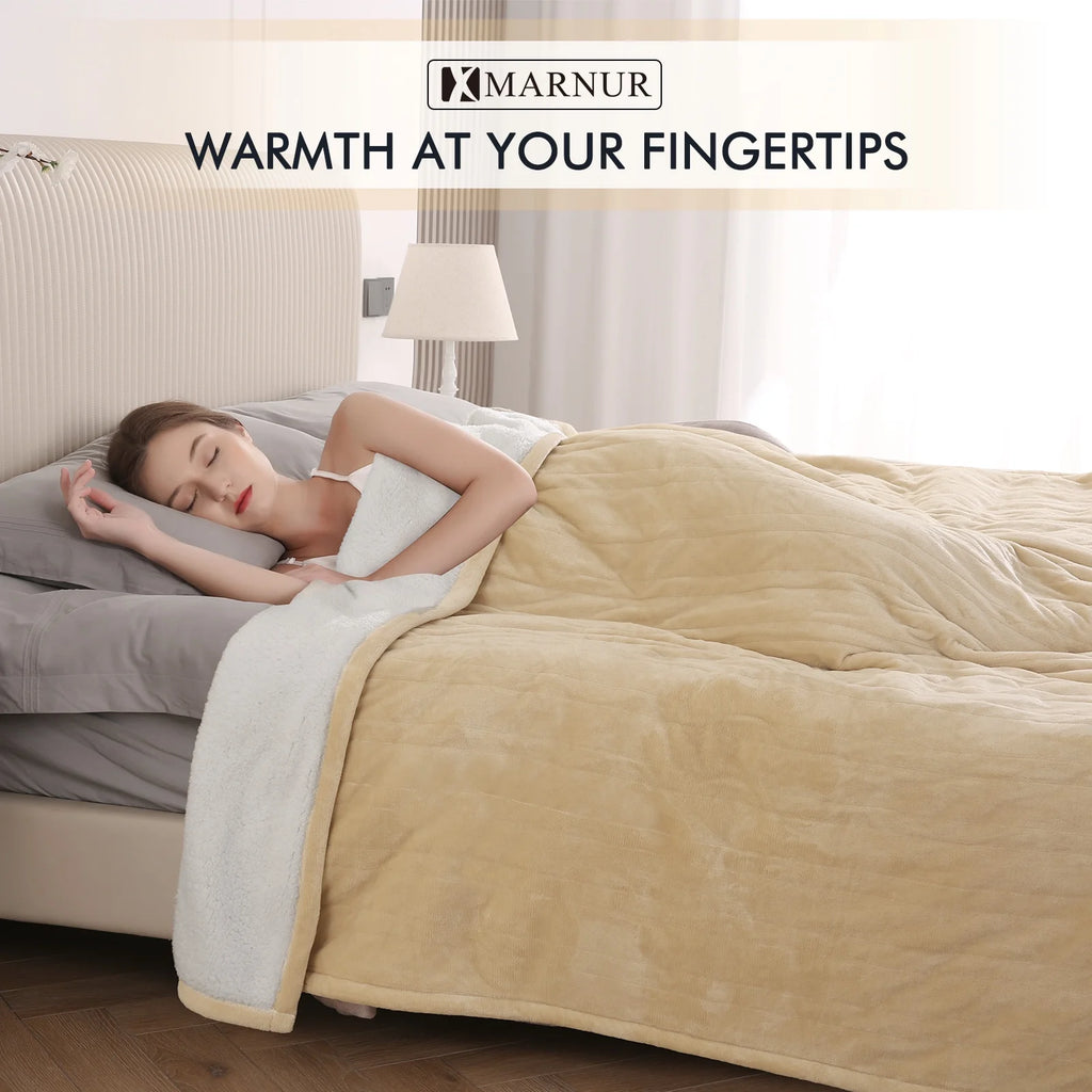 Heated Blanket Queen Size 84''X90'', Fast Heating with Dual Controllers Electric Blanket, 10 Heating Levels, 10H Timer, Preheat Function - Beige