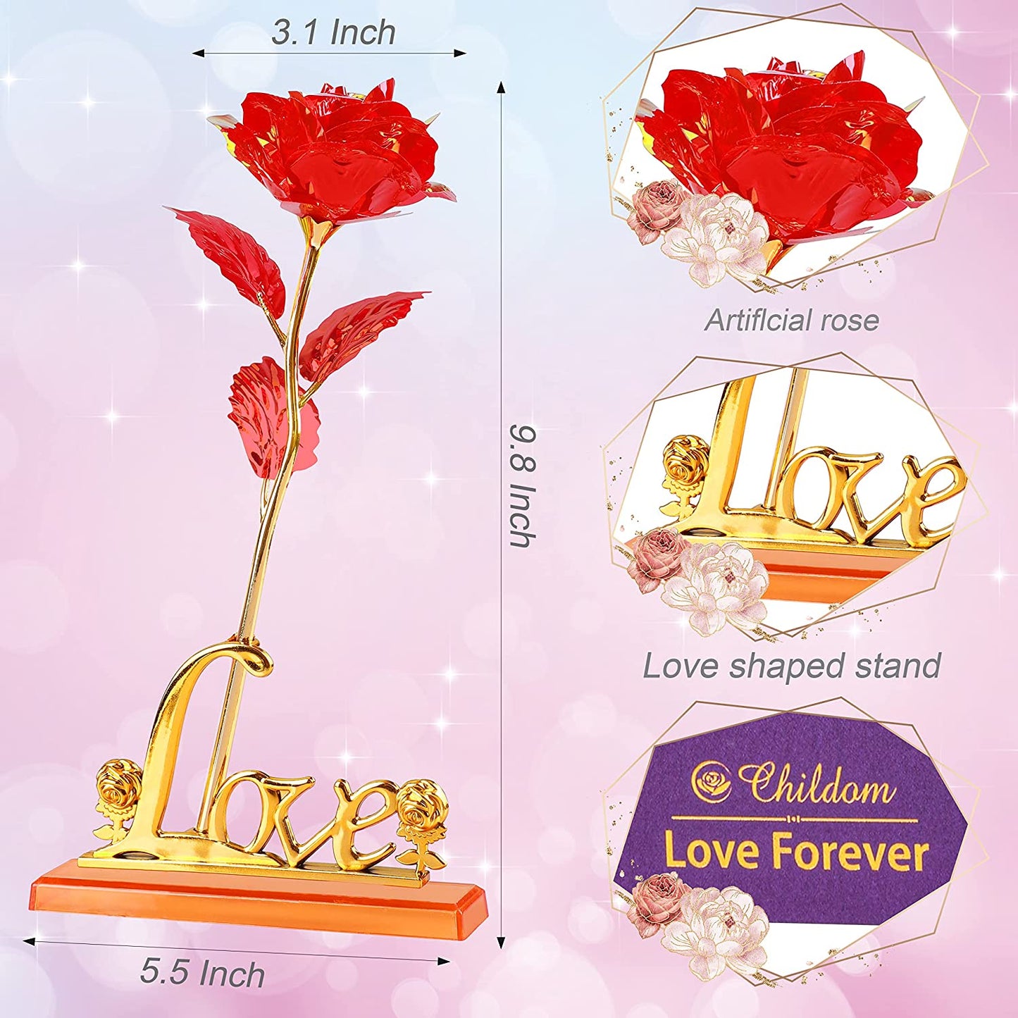 Childom Birthday Gifts for Women,Christmas Rose Gifts for Her Mom,Red Rose with Love Stand for Wife,Sweet Artificial Flower for Grandma,Women,Christmas,Birthday,Anniversary,Valentines,Mothers Day