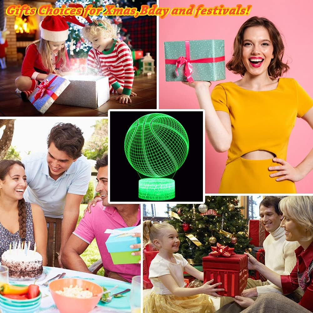 Basketball Night Light,3D LED Illusion Lamp with Remote Controller and USB Cable 16 Colors Changeable Lights Best Birthday Xmas Gift for Basketball Player Children