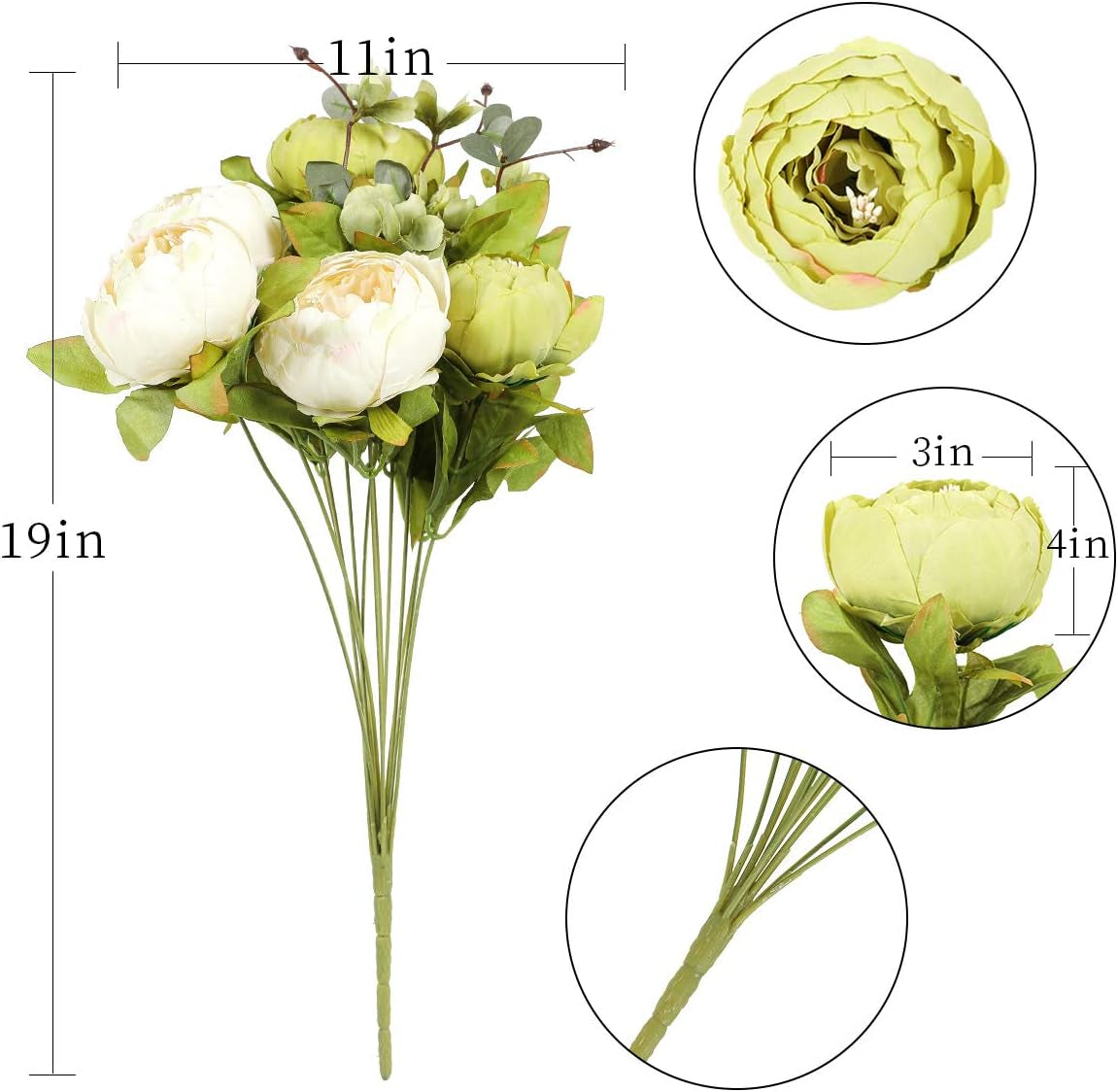 Nubry 2Pcs Artificial Green Peonies Silk Flowers Bouquet Fake Spring Flower for Wedding Home Garden Party Decoration (New Green)