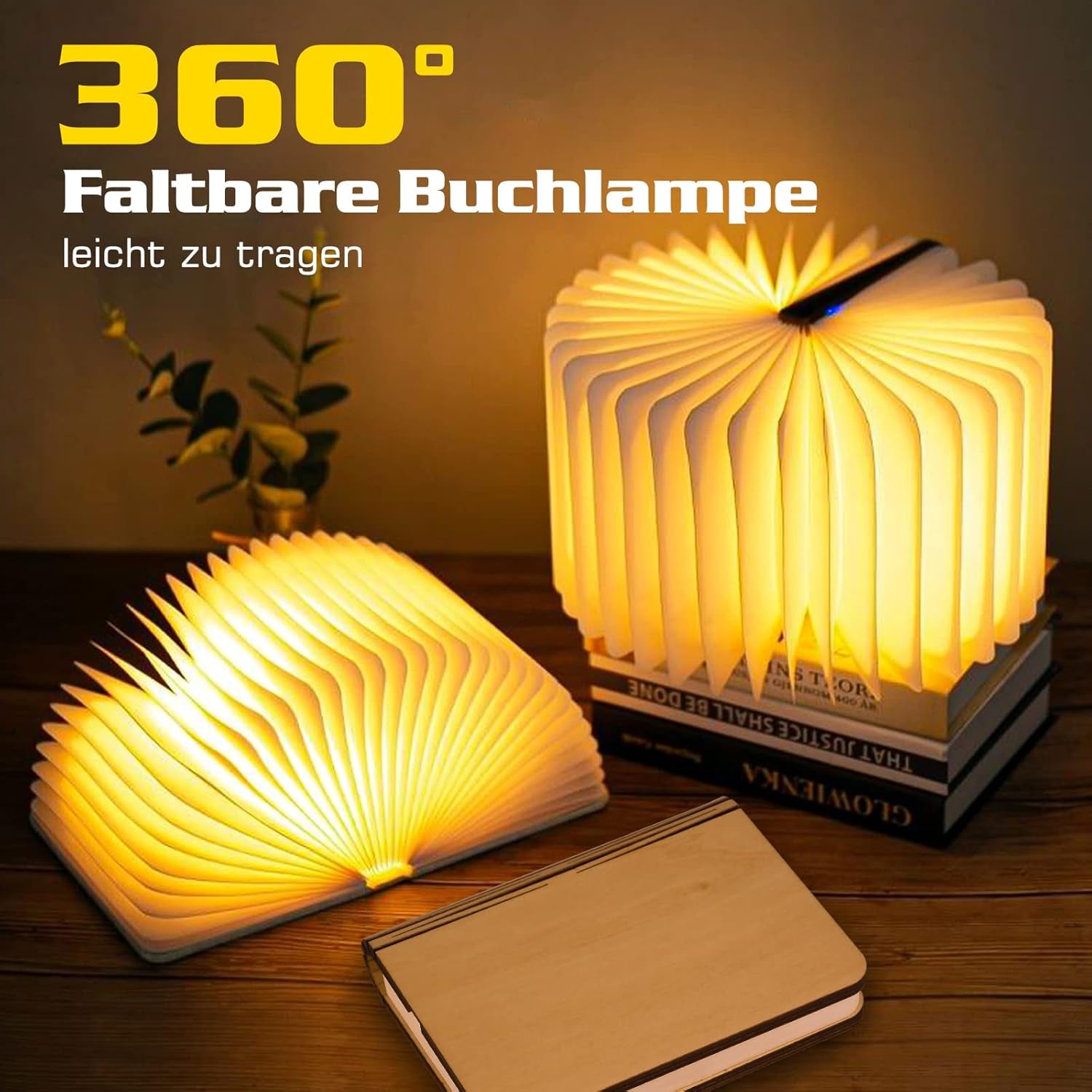 Wooden Book Light, Novelty Folding Book Lamp, 5 Colors Folding Night Light, Portable Desk Light USB Rechargeable Wooden Table Lamp Magnetic Design Creative Gift for Kids Family Girlfriend