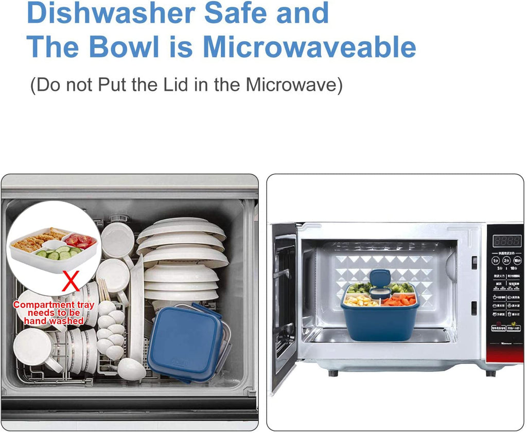 Freshmage Salad Lunch Container to Go, 52-Oz Salad Bowls with 3 Compartments, Salad Dressings Container for Salad Toppings, Snacks, Men, Women (Blue)