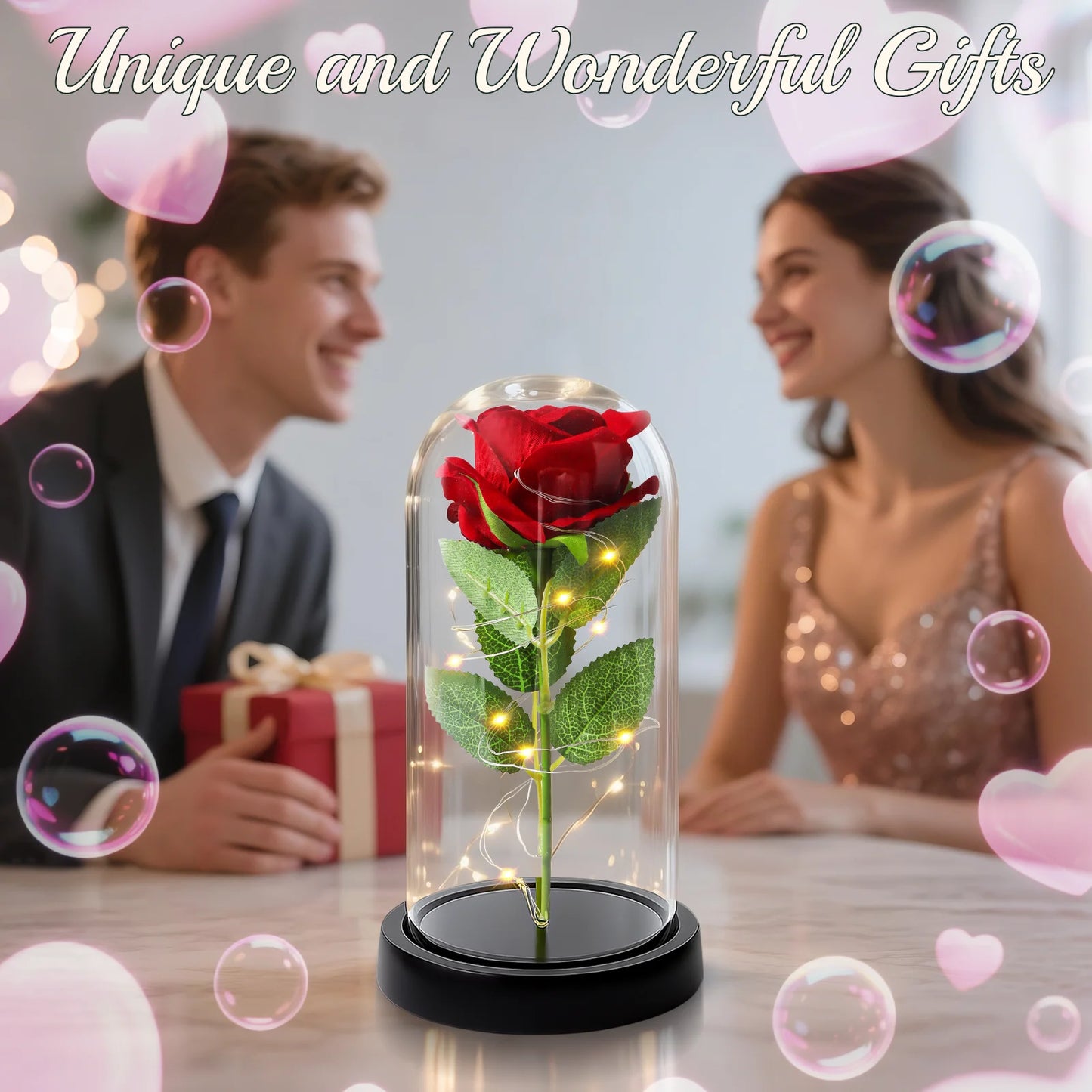 Forever Rose Red Roses with LED Lights, Eternal Flowers, Romantic Party Christmas Decorations, Valentine'S Day, Mother'S Day Gifts