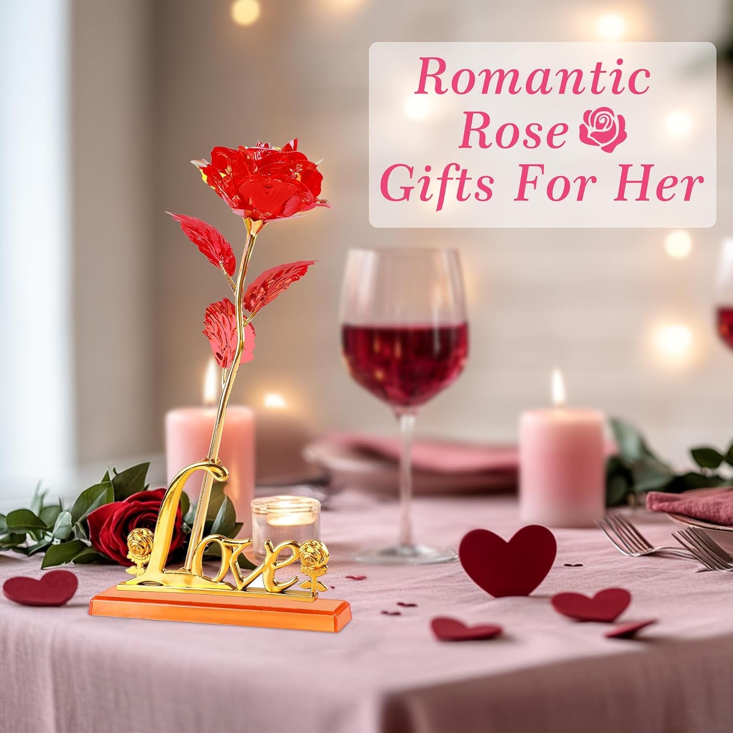 Childom Birthday Gifts for Women,Christmas Rose Gifts for Her Mom,Red Rose with Love Stand for Wife,Sweet Artificial Flower for Grandma,Women,Christmas,Birthday,Anniversary,Valentines,Mothers Day
