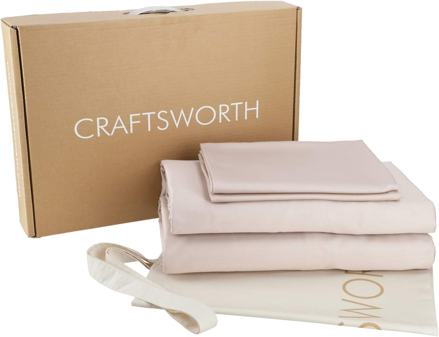 CRAFTSWORTH 100% Organic Cotton Sheets Twin 3 Piece Set Beige Extra Deep Pocket Sheet Sets Flat Sheet Fitted Sheet Pillowcase Better than Percale Hotel Luxury Quality Sheet GOTS Certified