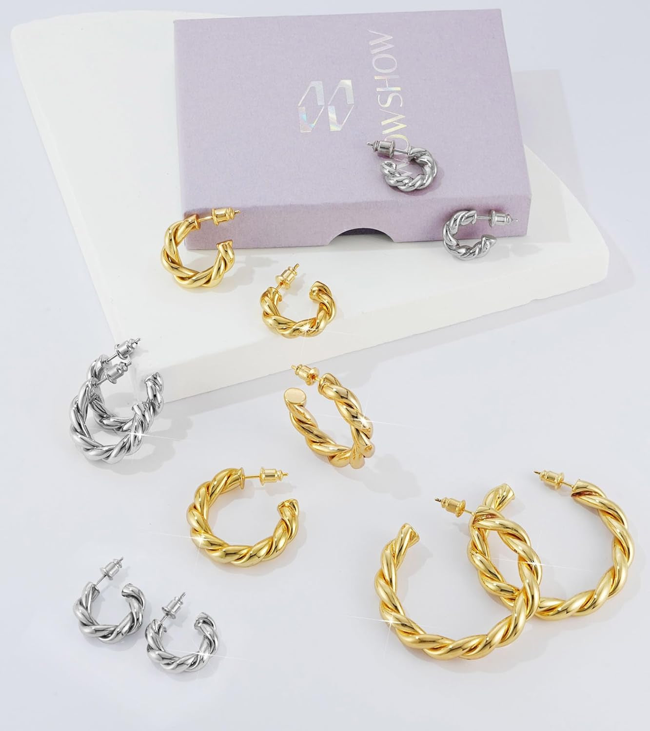 Wowshow Gold Hoop Earrings, 14K Gold Plated Chunky Small Hoop Earrings for Women Lightweight Jewelry Gifts 14/20/30/35/45MM