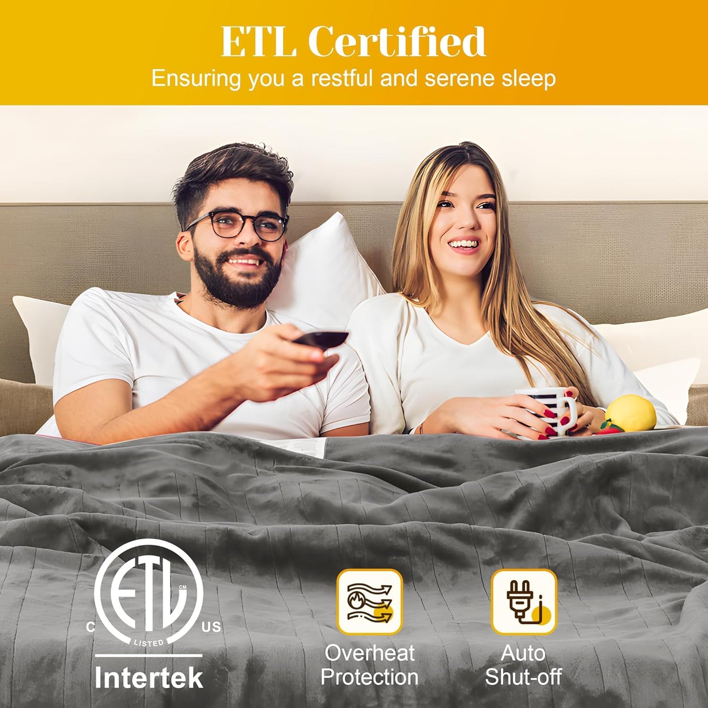 SUNVIVI Heated Blanket King Size, Heating Electric Throw Blanket Dual Control, 10 Heat Settings, 12 Hours Auto Off, Machine Washable, ETL Certified, Overheating Protection, Grey