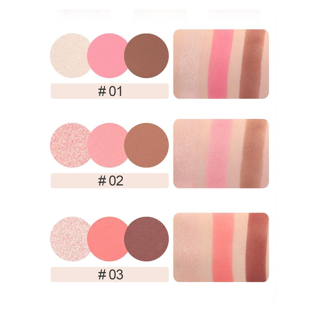 Blush and Highlighter Palette,3 in 1 Contour Palette,Cruelty-Free Matte Bronzer Powder,Women'S Brightening Pearlescent Highlighter，Eyeshadow Powder Makeup Set (03#)