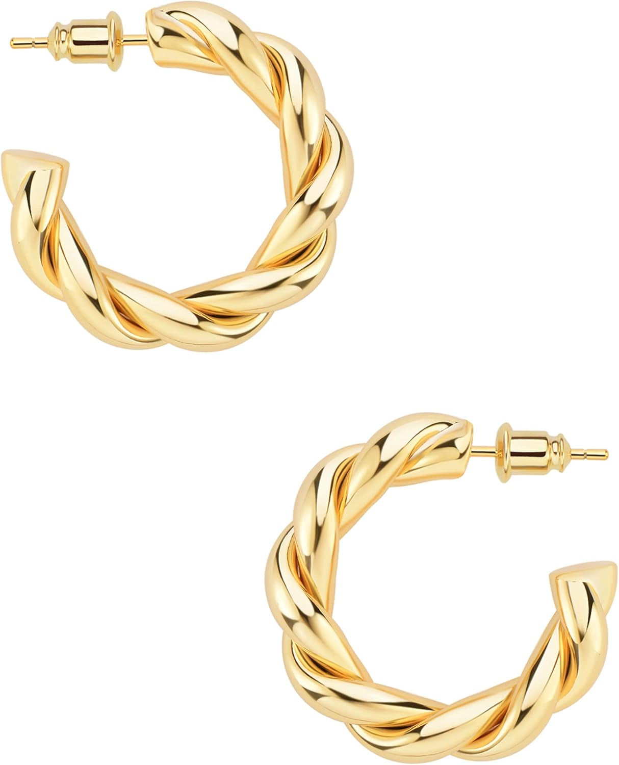Wowshow Gold Hoop Earrings, 14K Gold Plated Chunky Small Hoop Earrings for Women Lightweight Jewelry Gifts 14/20/30/35/45MM