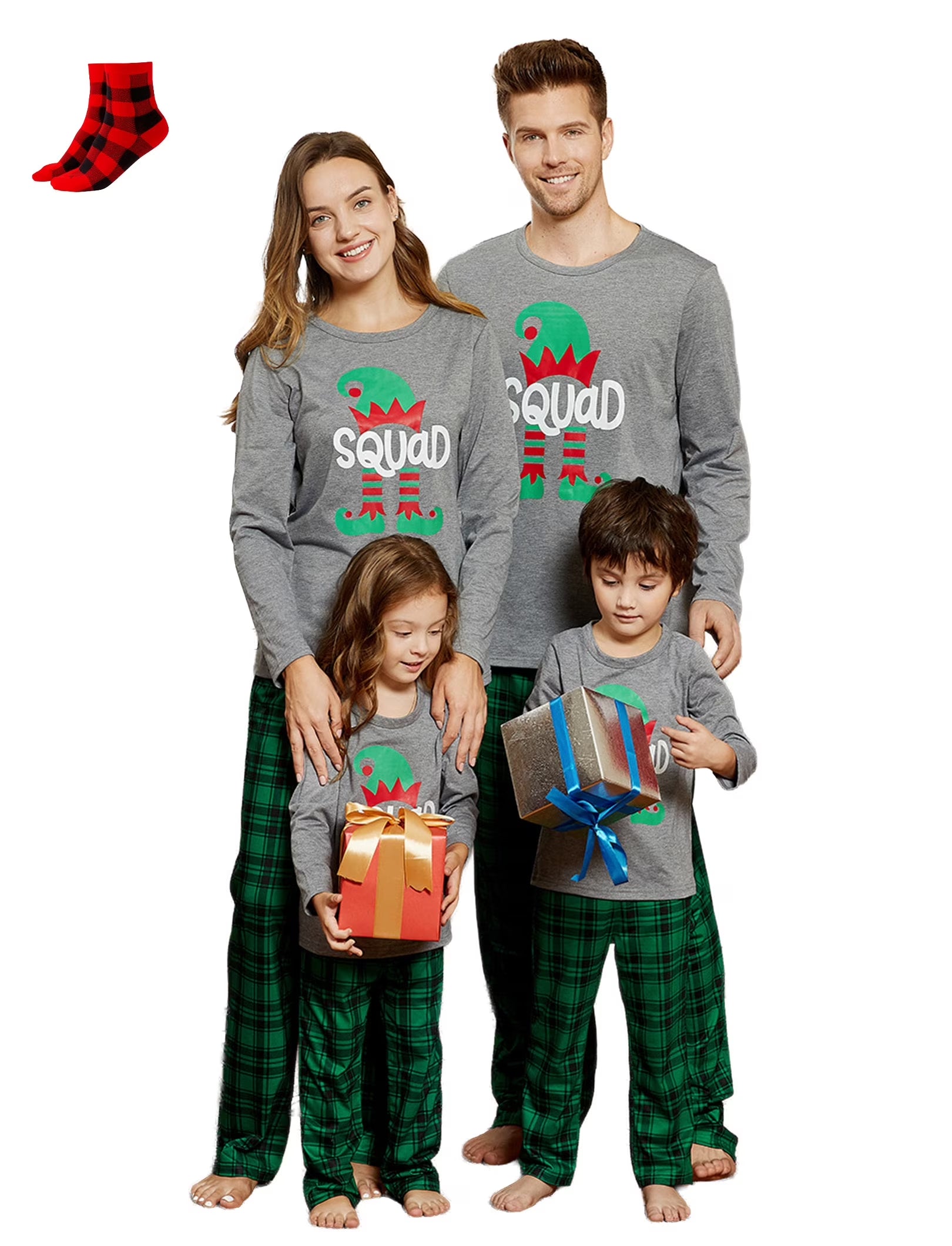 Baby Christmas Pajamas for Family Green Grey Long Sleeve Shower Gifts Pjs with Socks, One-Piece, Size 3-6M