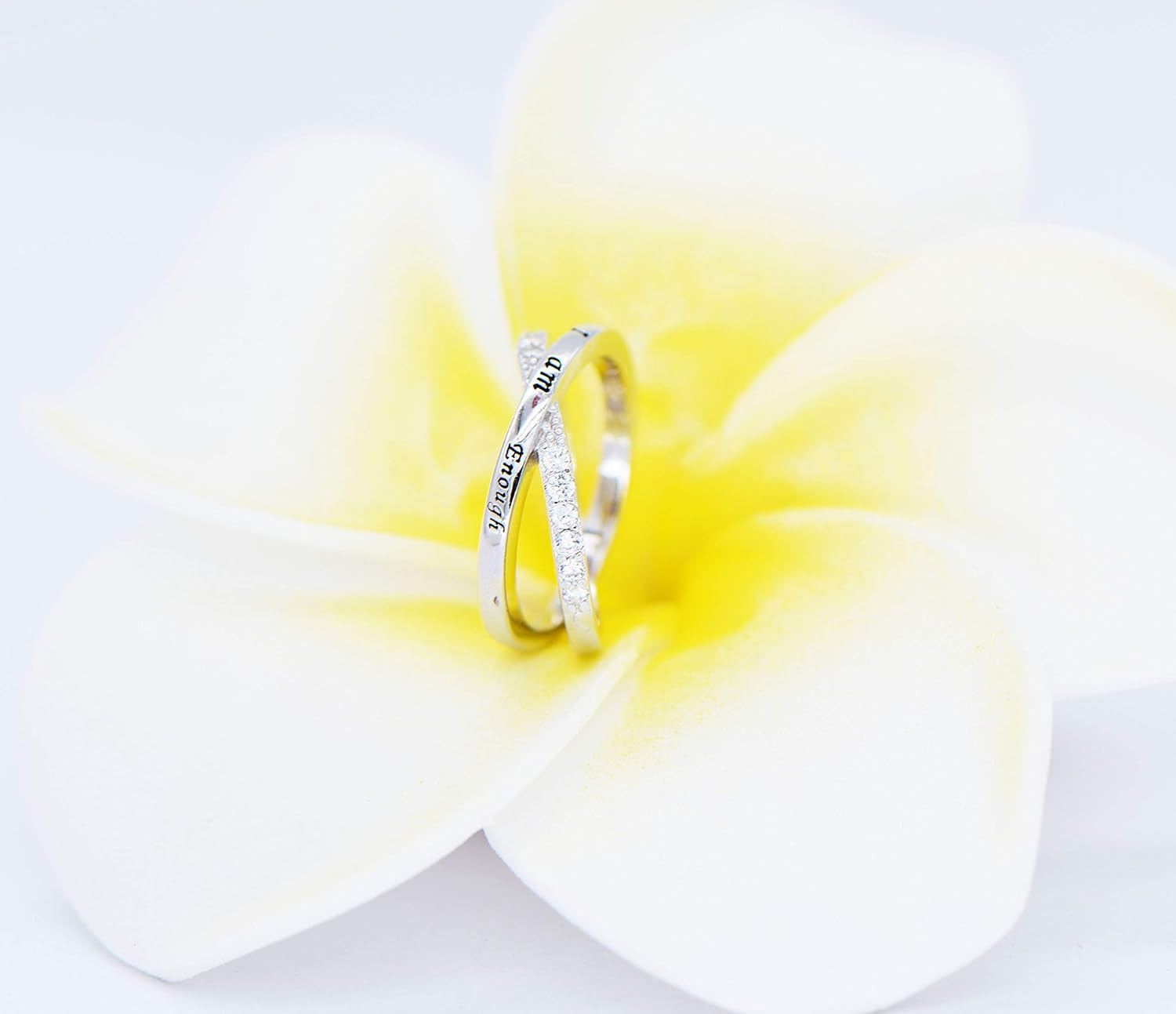 I Am Enough Ring Sterling Silver CZ Ring for Women Girls Size 5-10