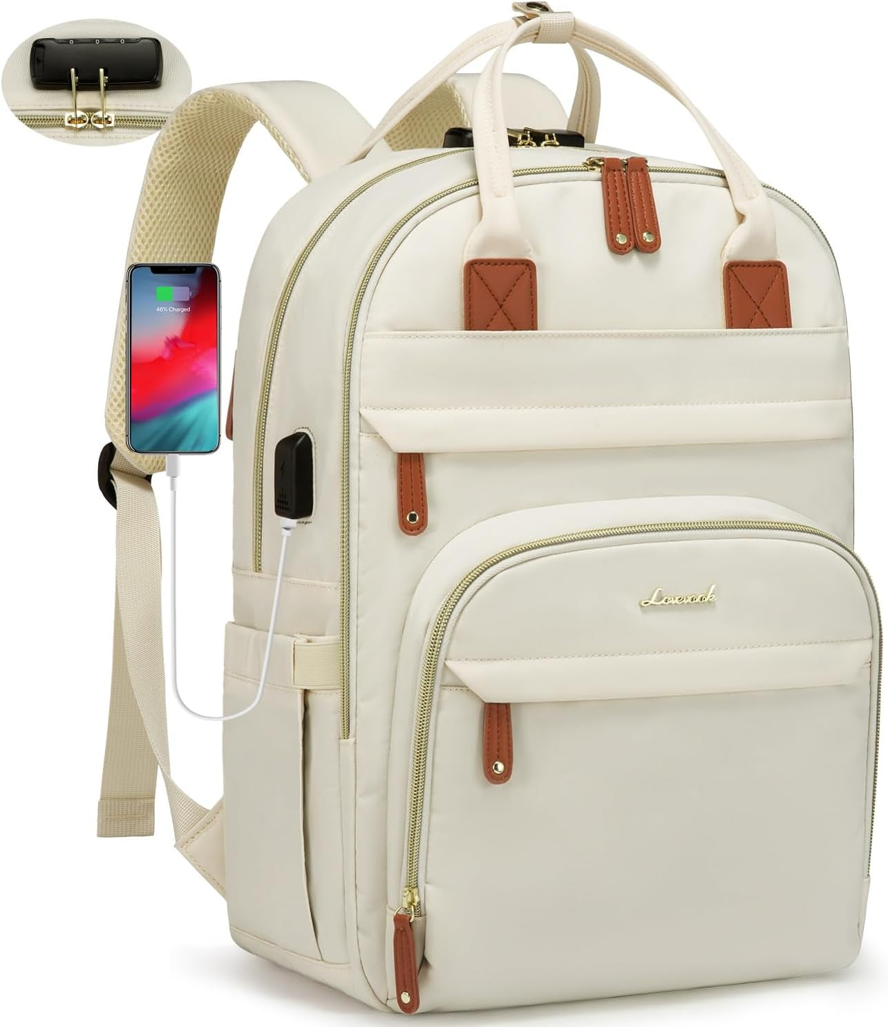 LOVEVOOK Laptop Backpack for Women & Men, Unisex Travel Anti-Theft Work Bag, Business Computer College Backpacks Purse, Casual Hiking Outdoor Carry on Daypack with Lock, Fits 15.6 Inch Laptop, Grey