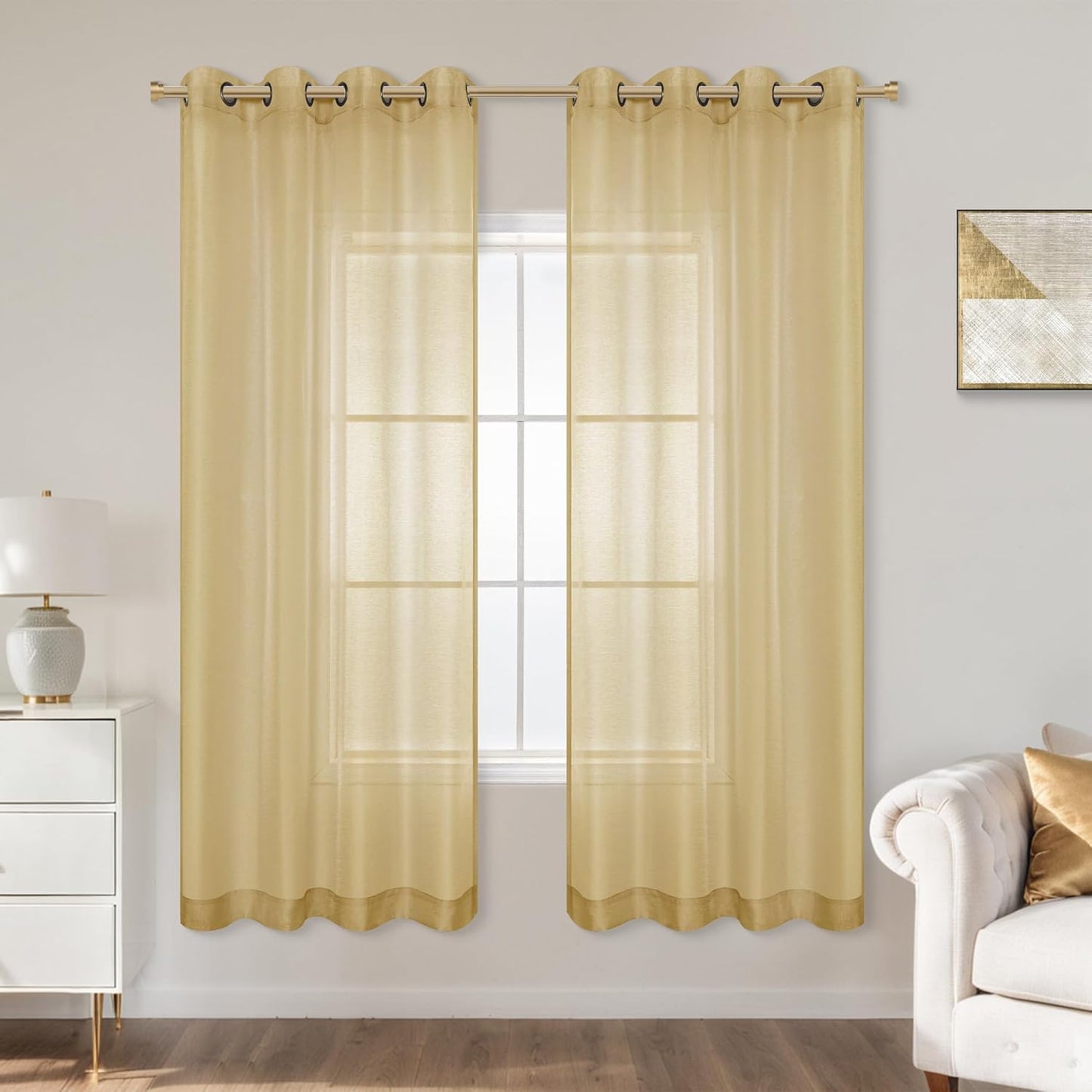 KOUFALL Silver Sheer Curtains, Luxury Curtain for Living Room Bedroom, Light Grey Grommet Backdrop Curtains for Party, 52 X 84 Inch Length, 2 Panels Set, Gray