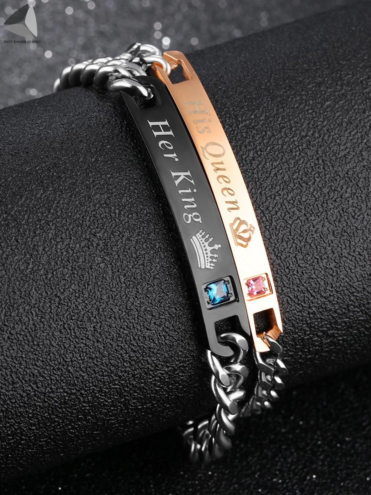 Stainless Steel Couple Bracelets His Queen Her King Bracelets for Couples Jewelry Matching Set Christmas Anniversary Valentine'S Day Gift (2 Pcs)