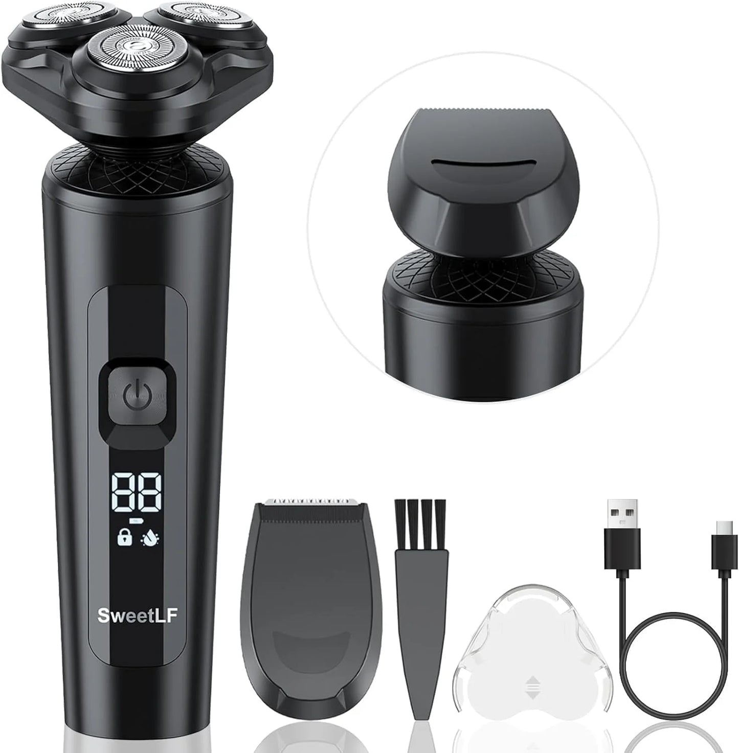 Electric Shaver for Men, 2 in 1 Cordless Rechargeable Electric Razor with Beard Trimmer, IPX7 Waterproof, Black